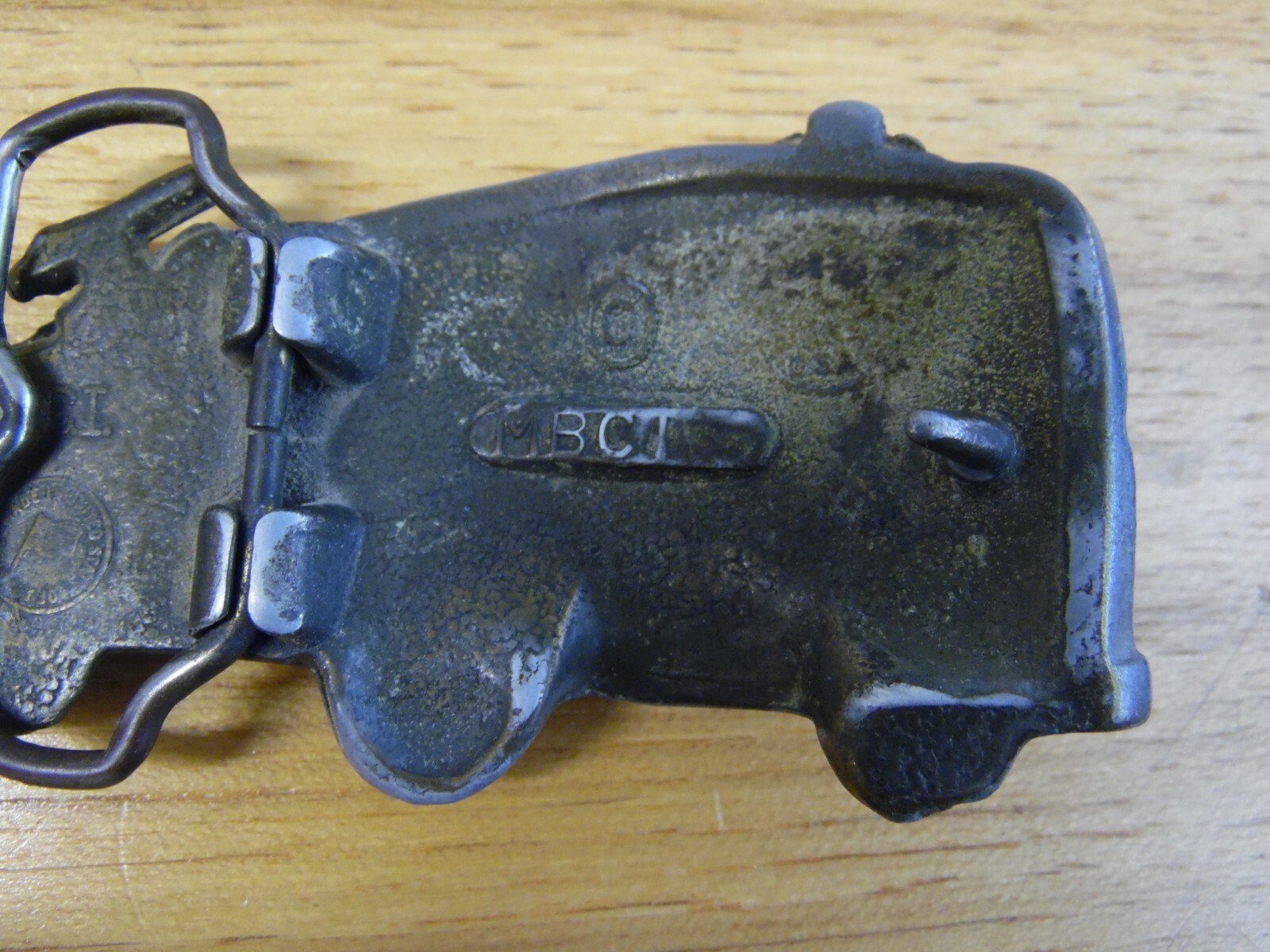 VINTAGE SOLID BRASS fire truck BELT BUCKLE-MADE IN USA M.B.C.I. FOR 1 1/2&Prime; BELT