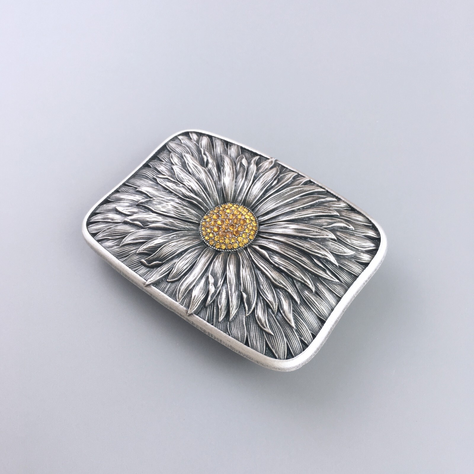 Vintage Silver Plated Rhinestones Blooming Daisy Bling Belt Buckle also US Stock