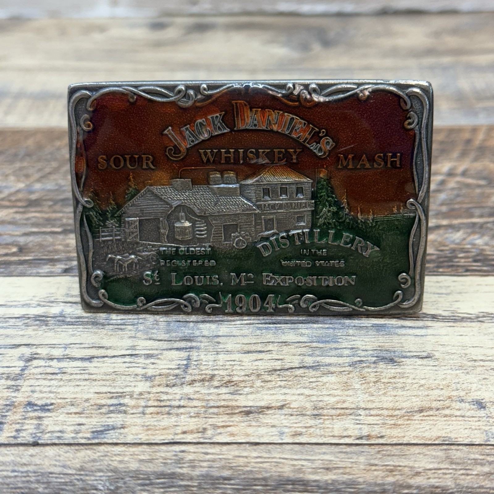 vintage JACK DANIELS belt buckle WHISKEY enamel BRASS western cowboy ST LOUIS