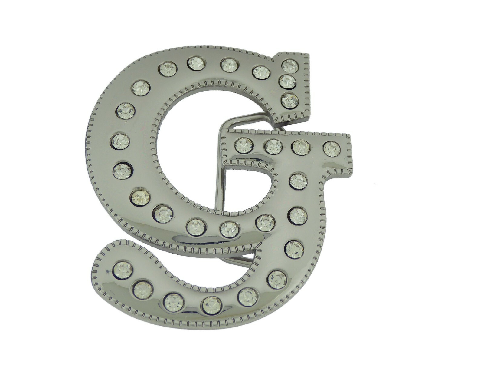 Initial Letter Cursive Silver Chrome Rhinestones Belt Buckle A to Z Alphabet New