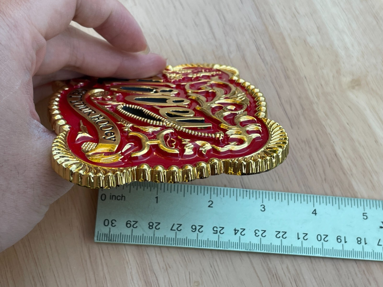Western Buckle Gold Red Cowboy Rodeo 4.5 »x3.5 » Hooey Buckle 2 »Hebilla Vaquero