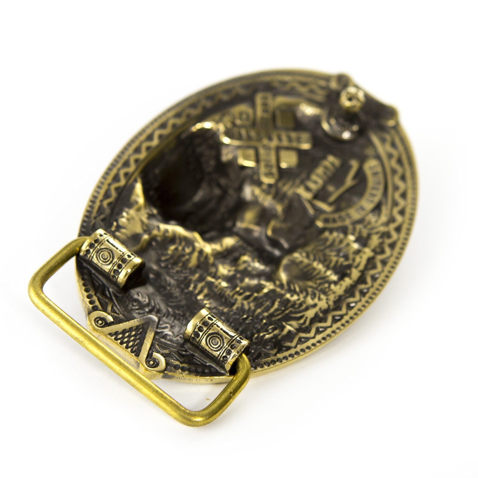 Brass belt buckle « 3D Klamra », Skull buckle, Ukrainian Molfar, Logo Klamra