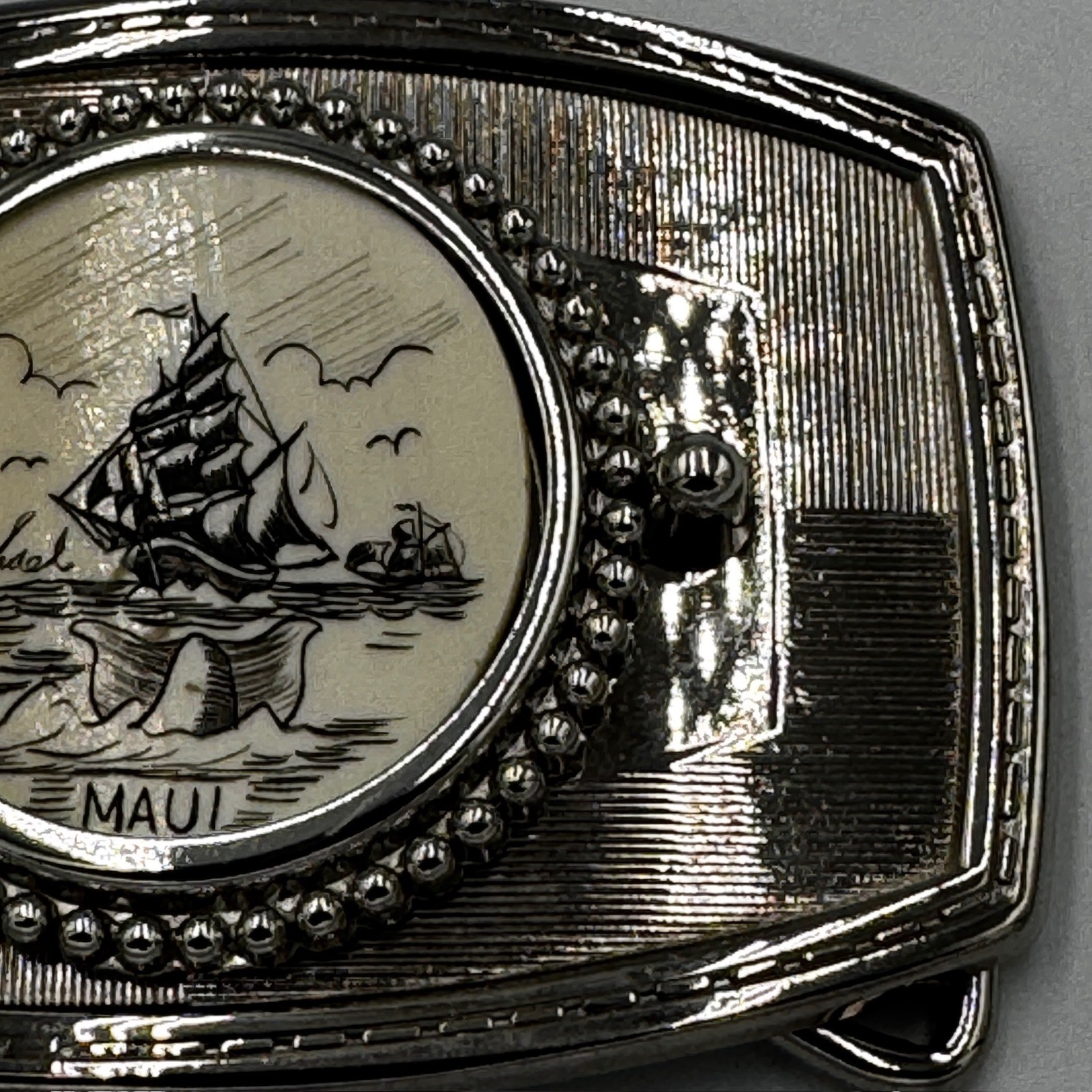 Vintage Maui Sailing Ship Belt Buckle Silver Tone Nautical