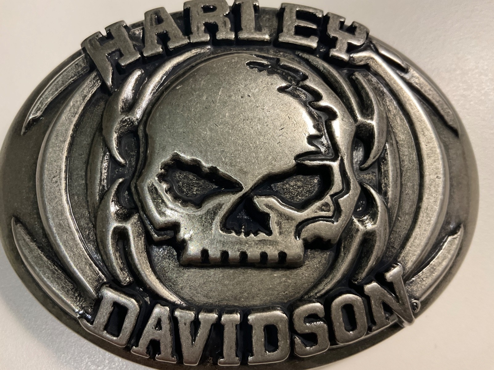 Harley-Davidson Willie G Skull belt buckle.#97830-08VM.Antique nickel plated .