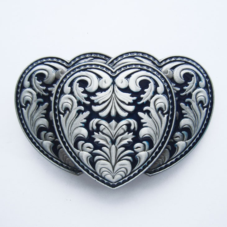 NEW TRIPLE HEARTS COWGIRL BLUE WESTERN 3-D BELT BUCKLE