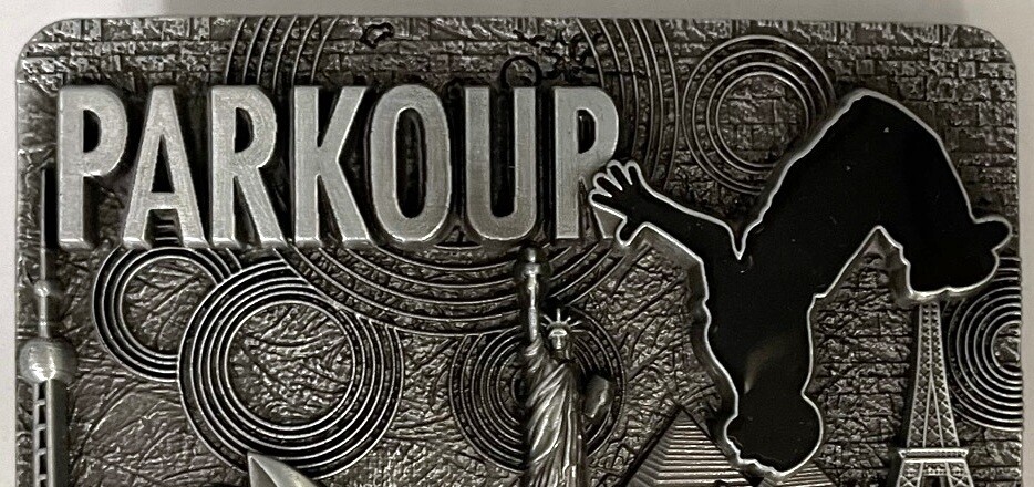 Parkour Rectangular Pewter Metal Belt Buckle 3.5&Prime; X 2.5&Prime; Athletic Training