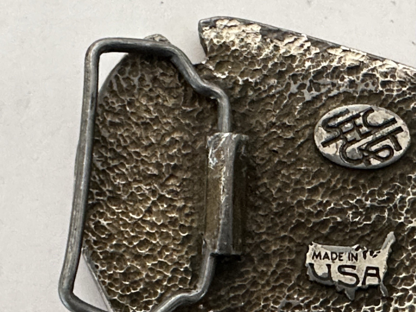 Vintage Elk Deer Sunshine Trees Scene Belt Buckle Heavy Triangle Sec Cast USA