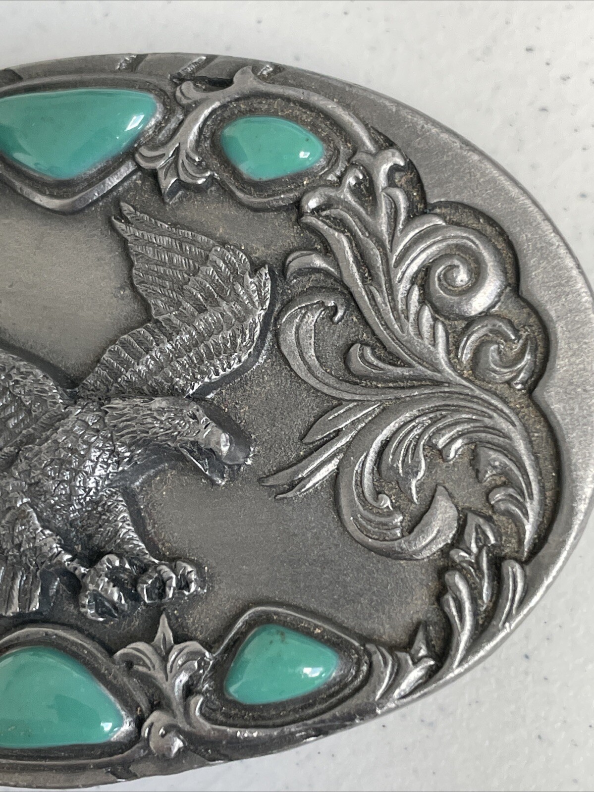 Arroyo Grande Belt Buckle 1992 Southwest Style Eagle Turquoise Colored Stones