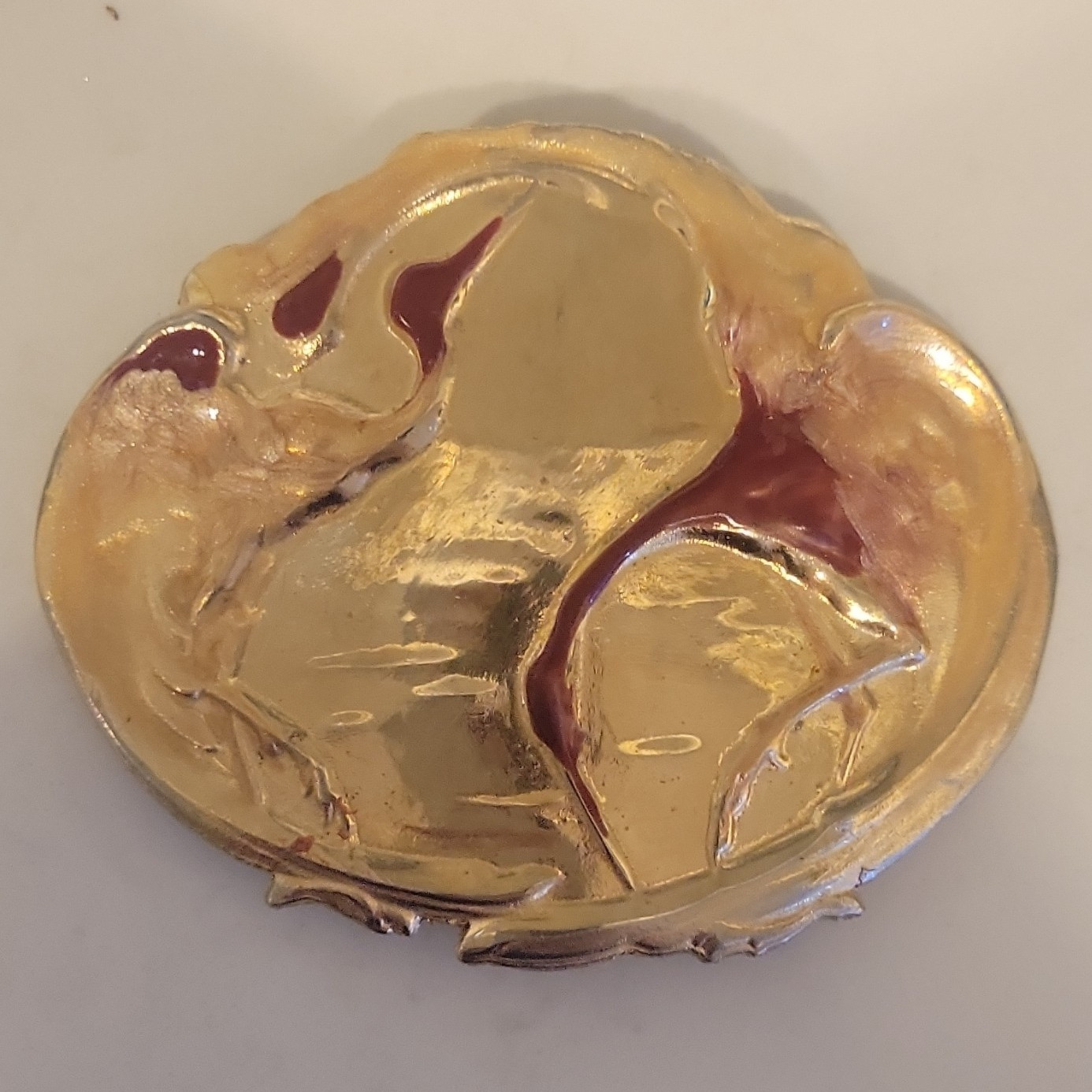Charmant Belts, Inc. Gold Tone Red Enamel Abstract Metal Belt Buckle 1.5 in