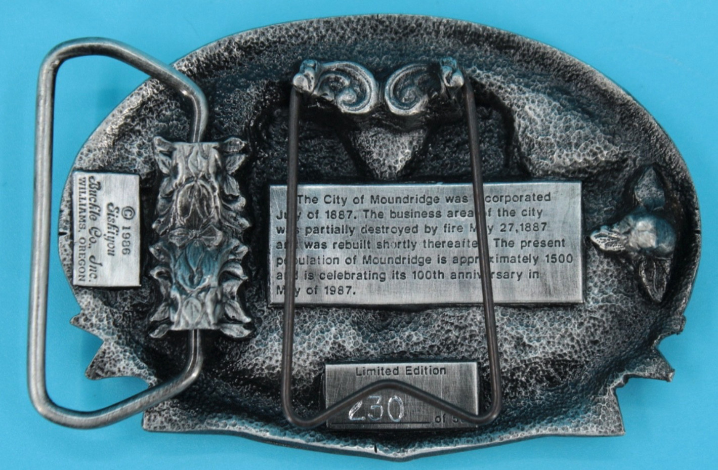 VTG 80s Moundridge Kansas 1987 Centennial Commemorative Western Belt Buckle