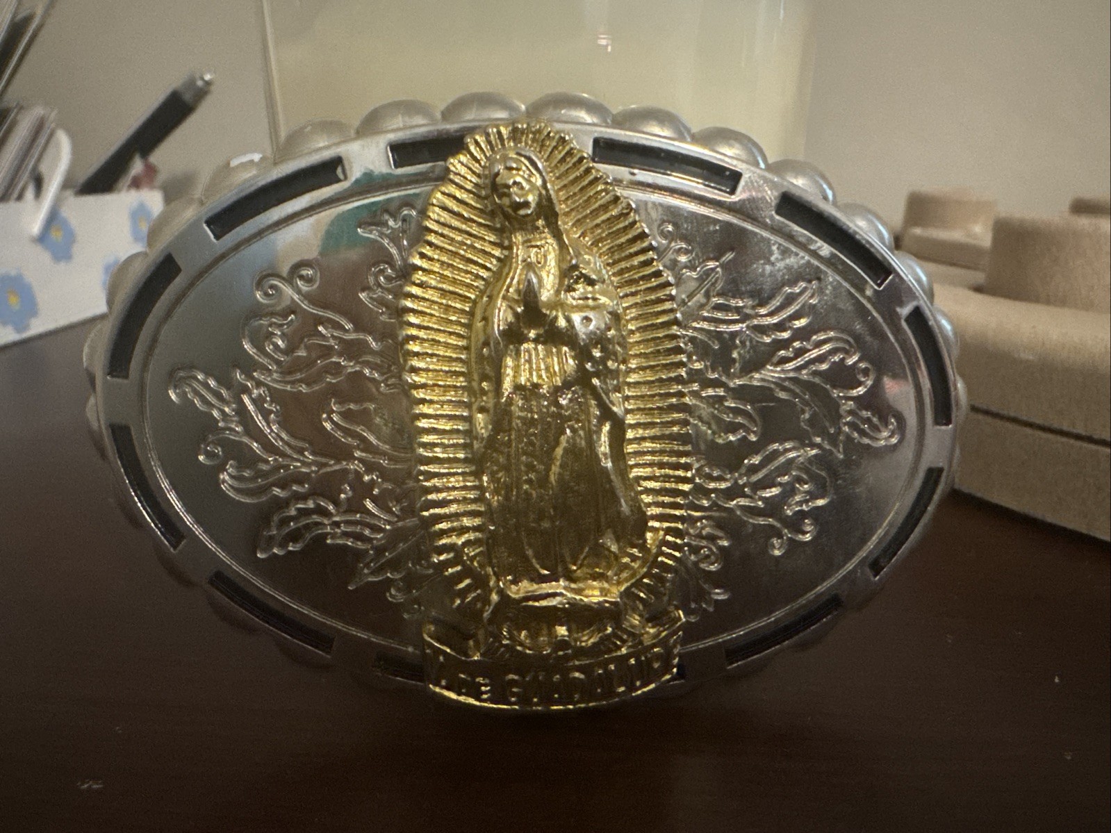 This Is A Silver and Gold-plated Western-style Belt Buckle Featuring an Image In