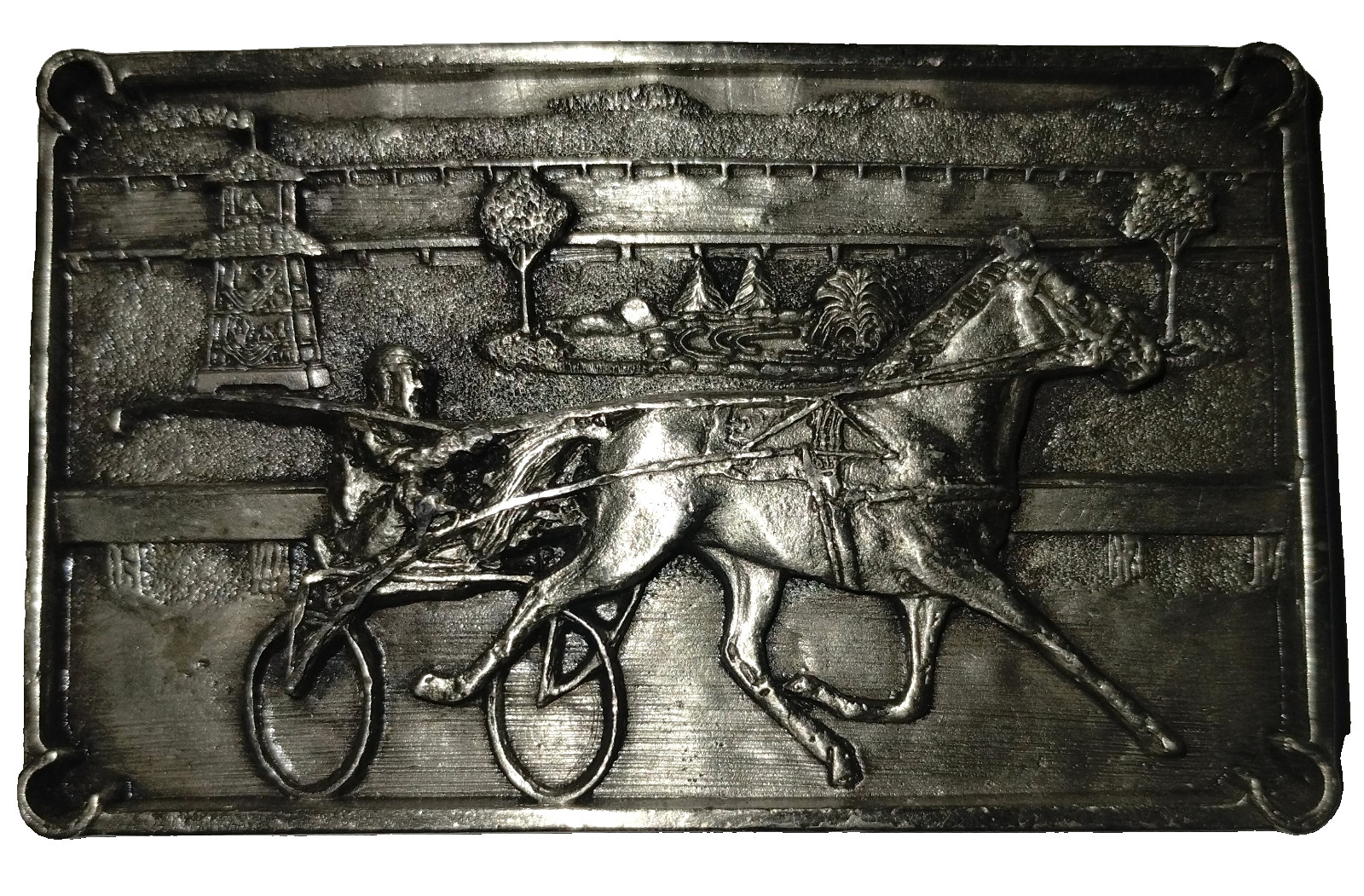 Vintage 1984 BERGAMOT BELT BUCKLE O-149 JOCKEY HORSE