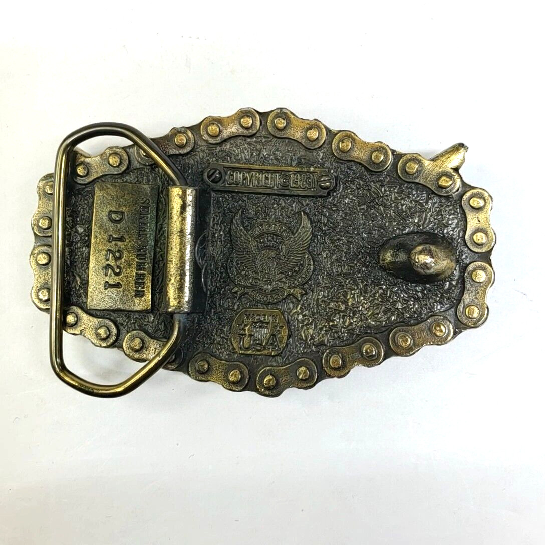 1983 American Eagle Black Enamel & Biker Chain Border Great American Buckle Co