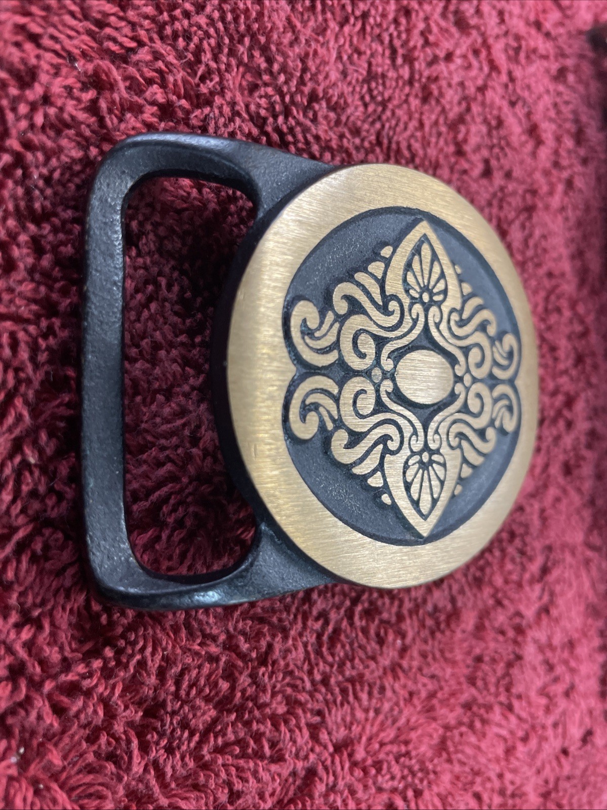 Vintage 1978 Solid Brass Mens Belt Buckle Ornate Scroll Design New Old Stock