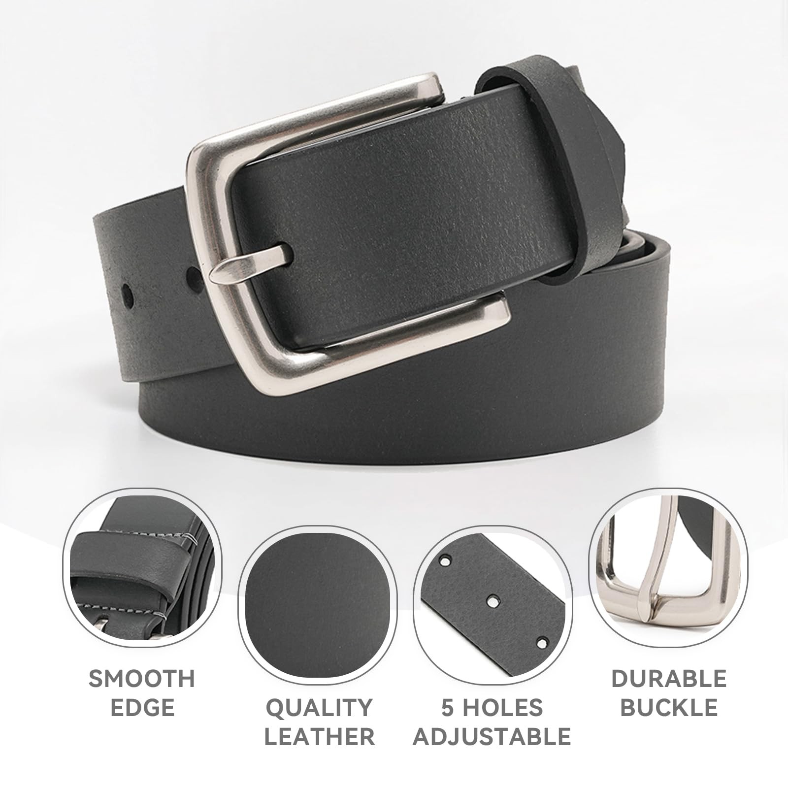 Men&rsquo;s Genuine Leather Belt, 1 1/2&Prime; Wide Classic Prong Buckle 32&Prime;/34&Prime;, Gray