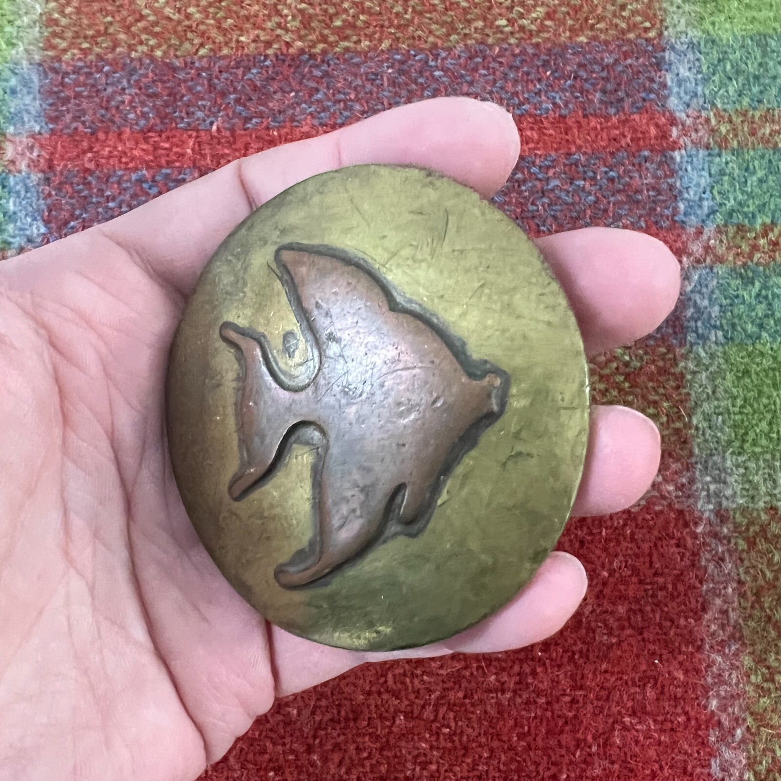 Vintage 1960s 70s MCM Modernist Brass Copper Artisan Angelfish Fish Belt Buckle