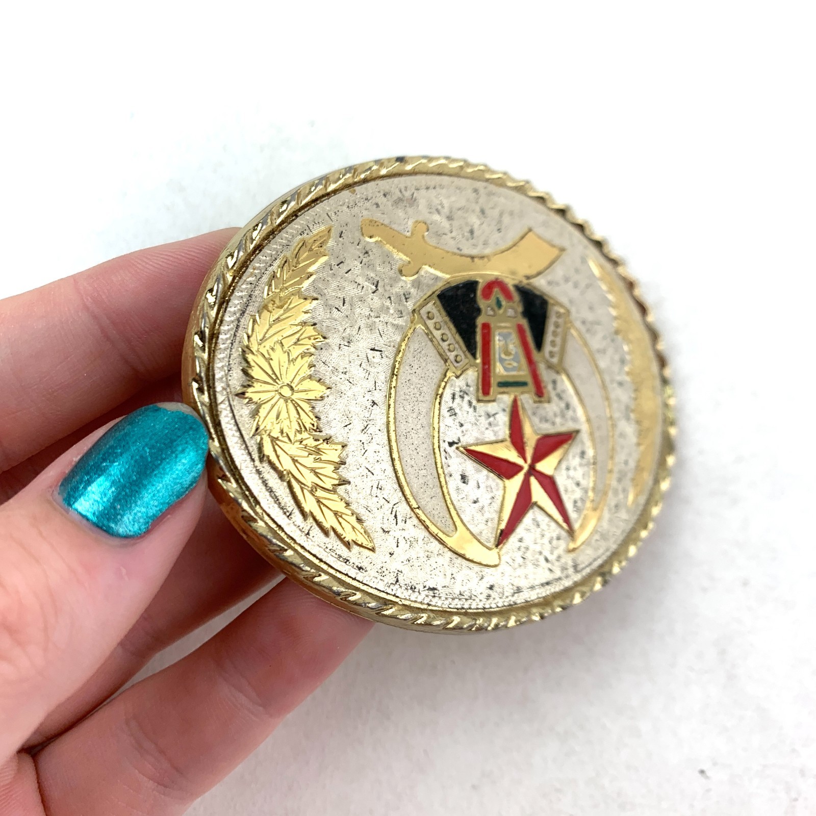Vintage Shriners Masonic Crescent Moon Scimitar Star Metal Belt Buckle A