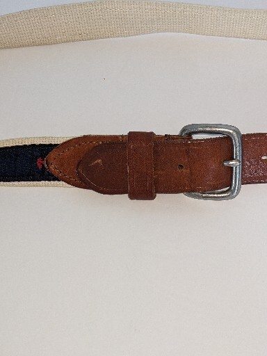 J Crew Mens Belt, Leather +Canvas,Silver Color Buckle, Lobster Design, Size 30