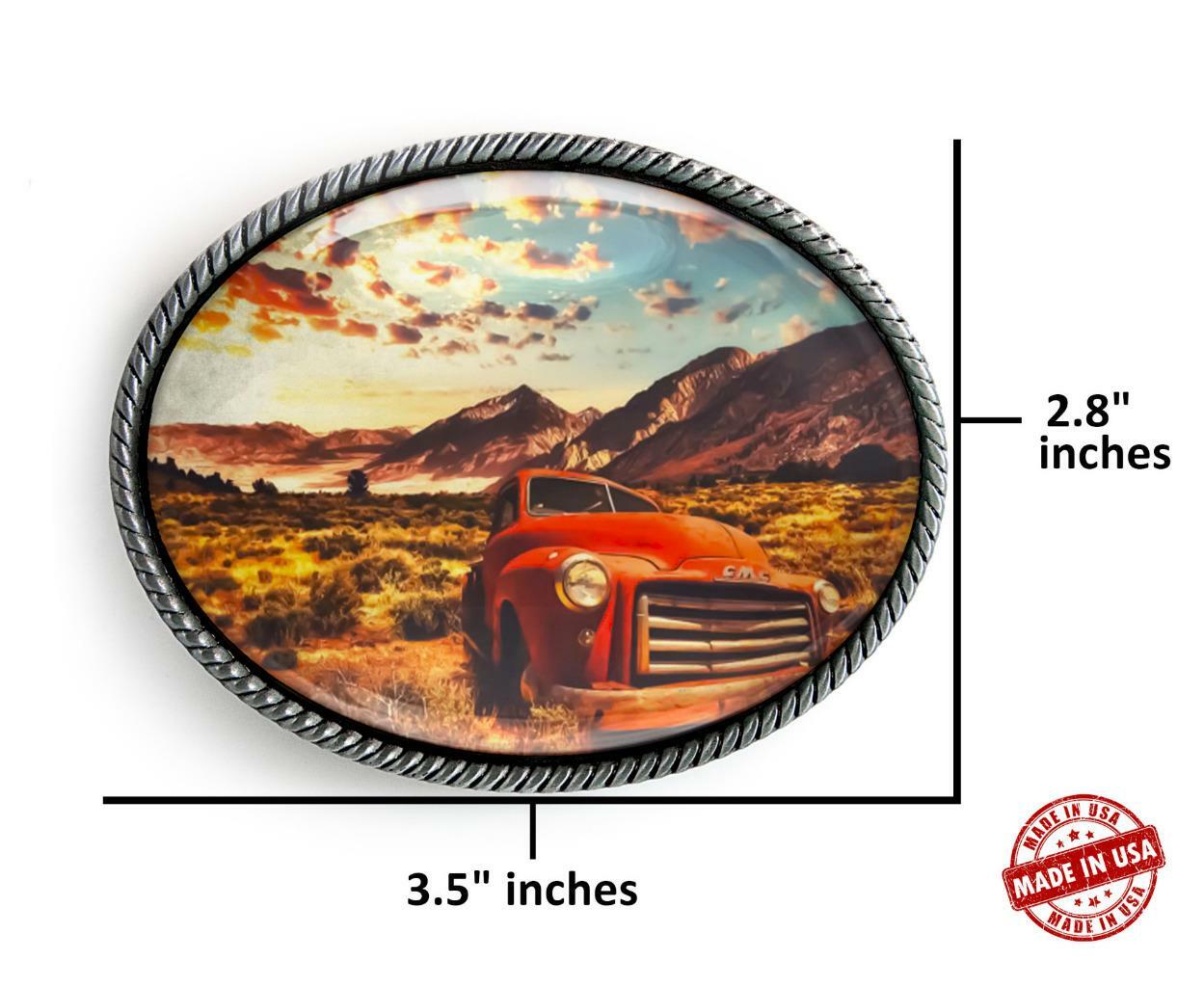 Vintage Truck Belt Buckle – Classic American Silver Handmade Buckle – 627