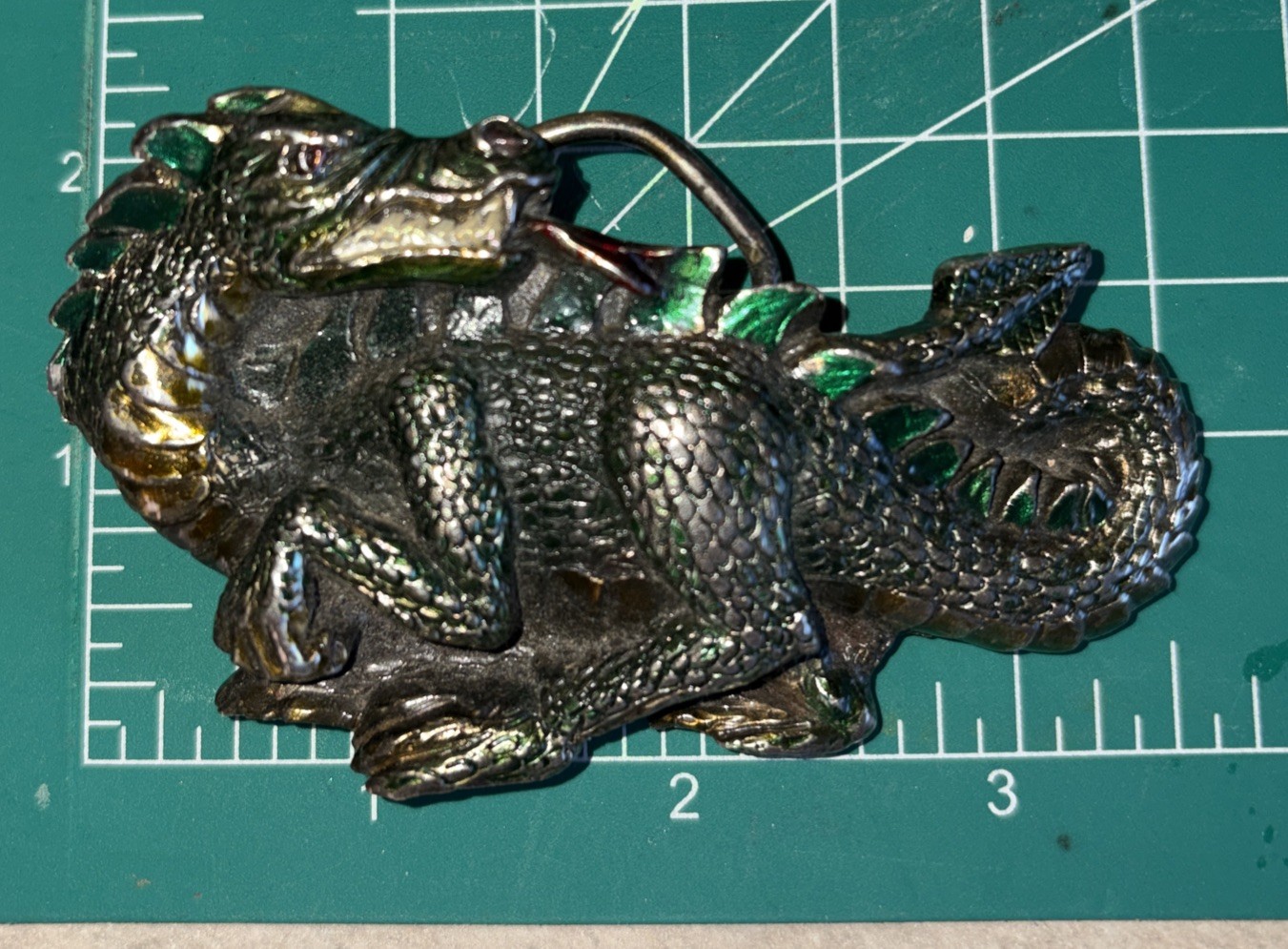 Vintage 1984 Great American Buckle Co Green Dragon Belt Buckle Serial H 1422 3D