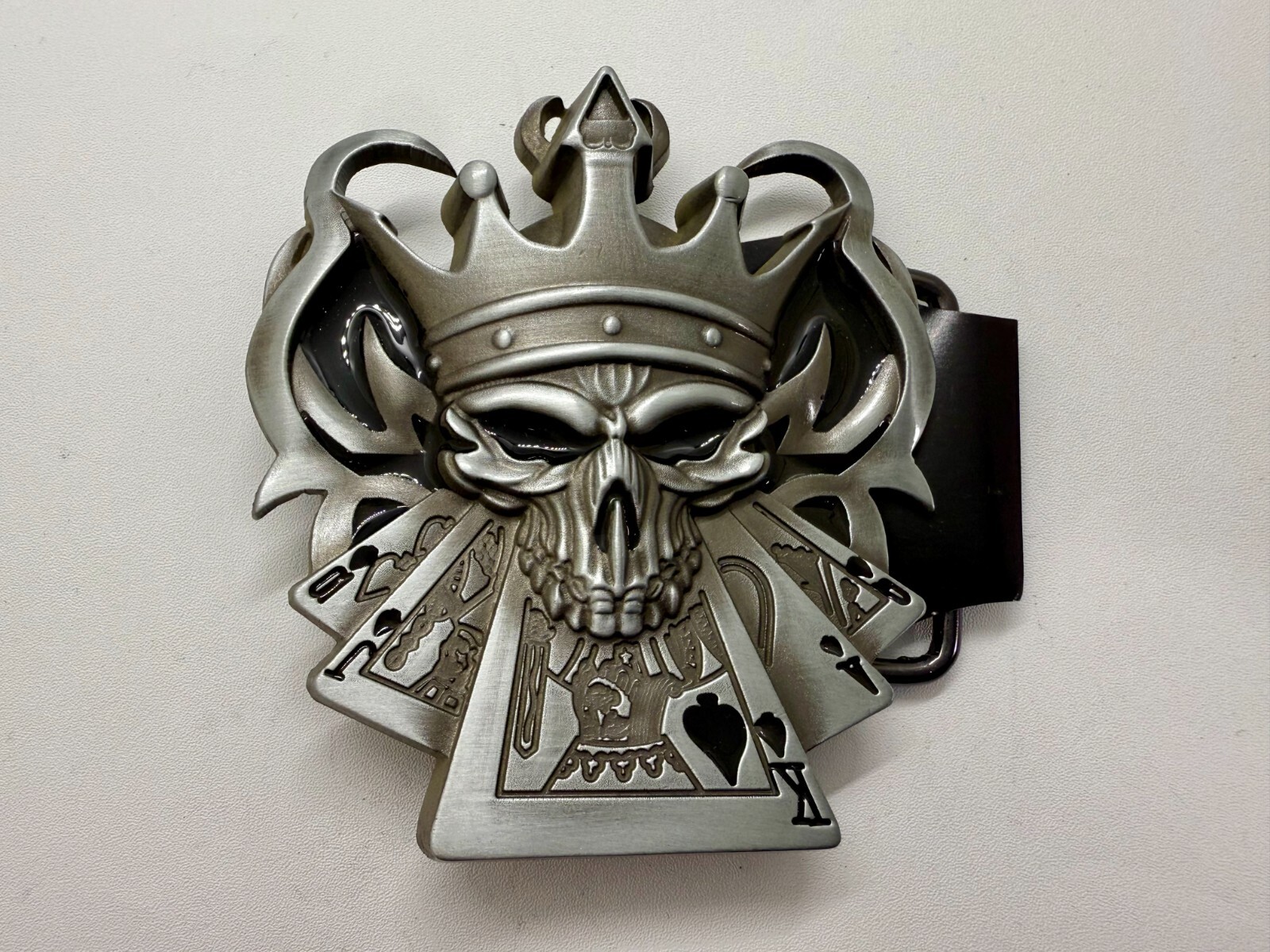 Skull with Crown Royal Flush Gaming Casino Gothic Biker Punk Vibe Belt Buckle