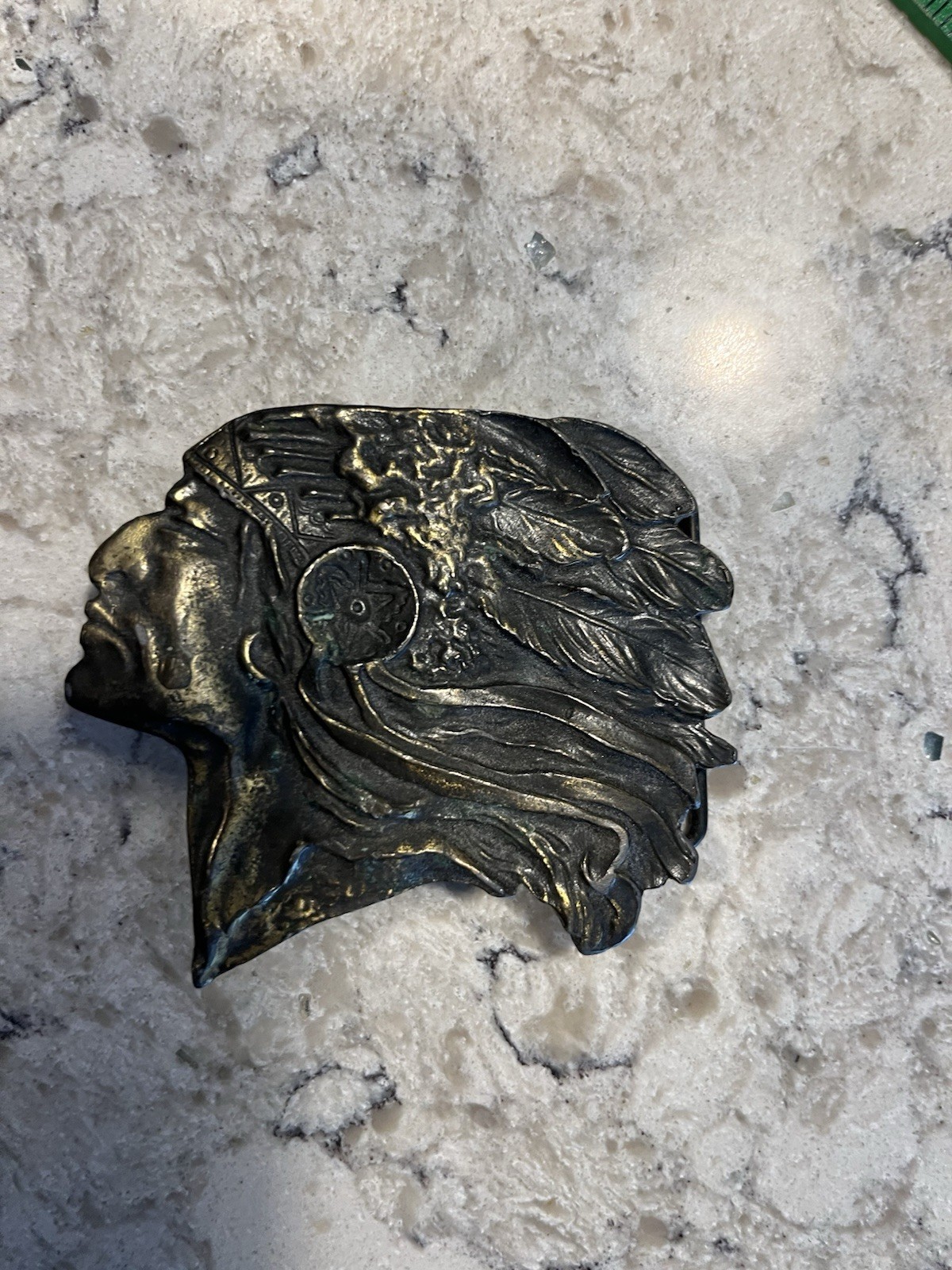 Vintage Indian Chief Head Motorcycle Brass Belt Buckle Native American Made USA