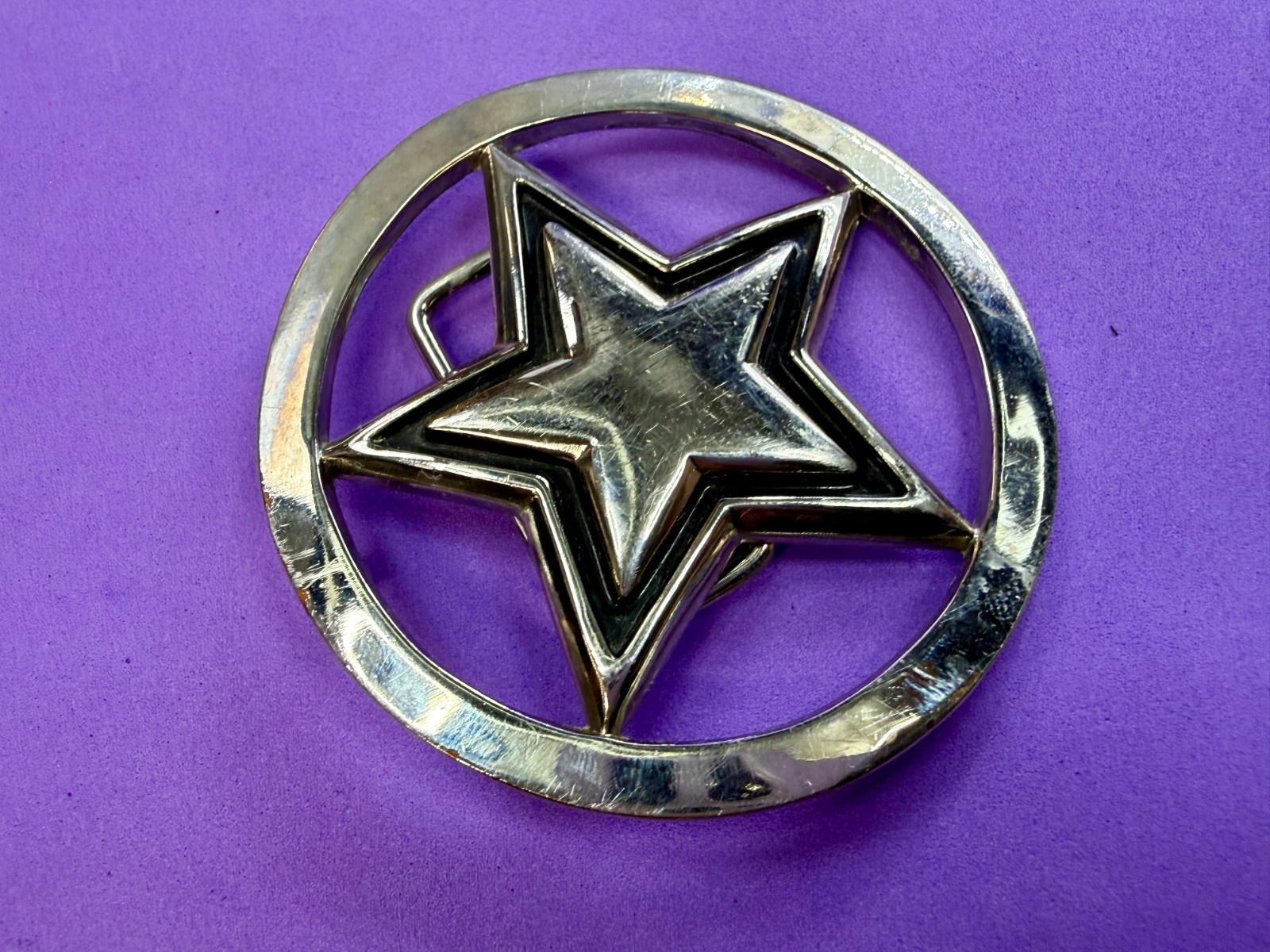Famous Stars & Straps Five Point Star Logo See-Trough Silver Color Belt Buckle