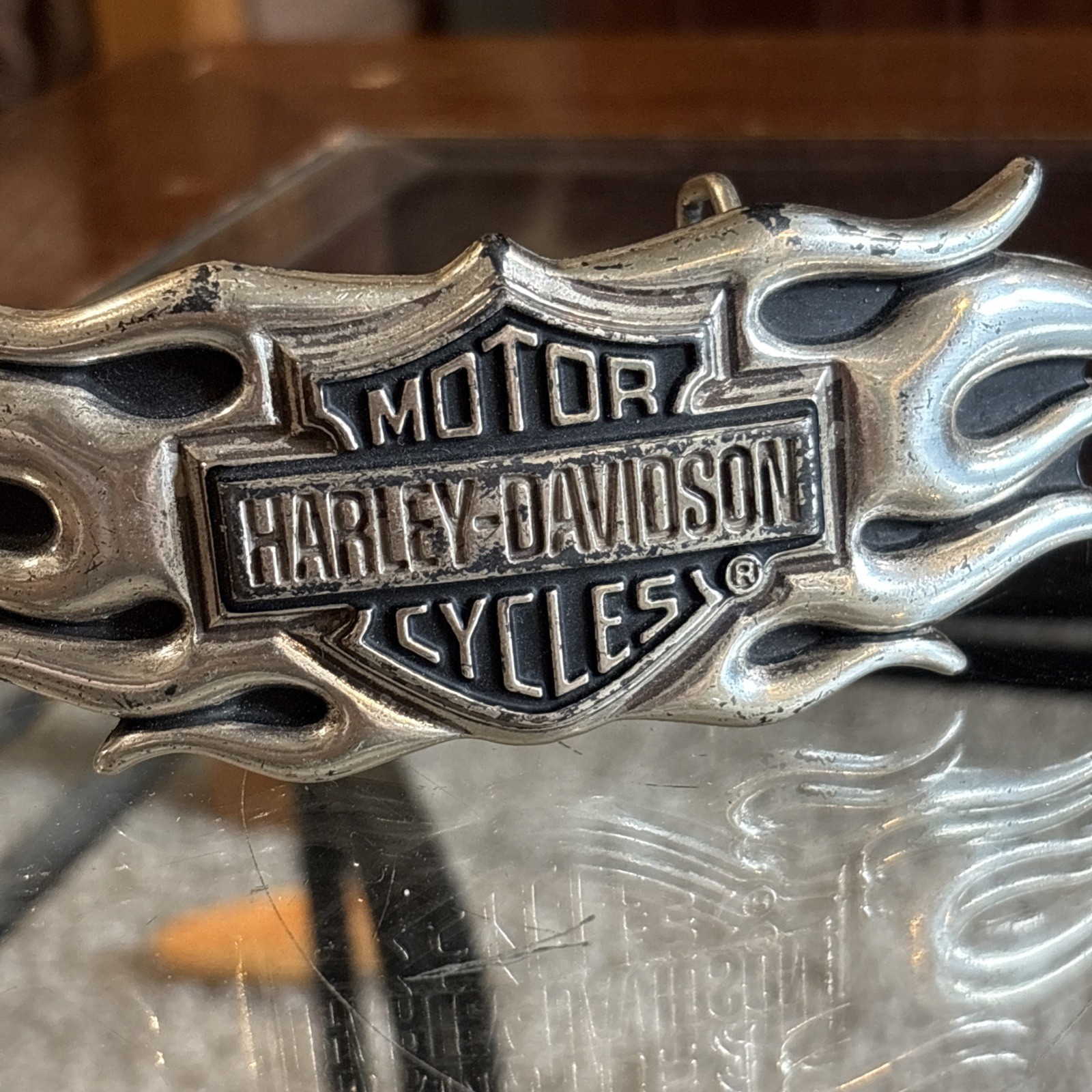 Vintage Y2K Belt Buckle HARLEY DAVIDSON Motorcycle FLAMES Chrome Metal Hd