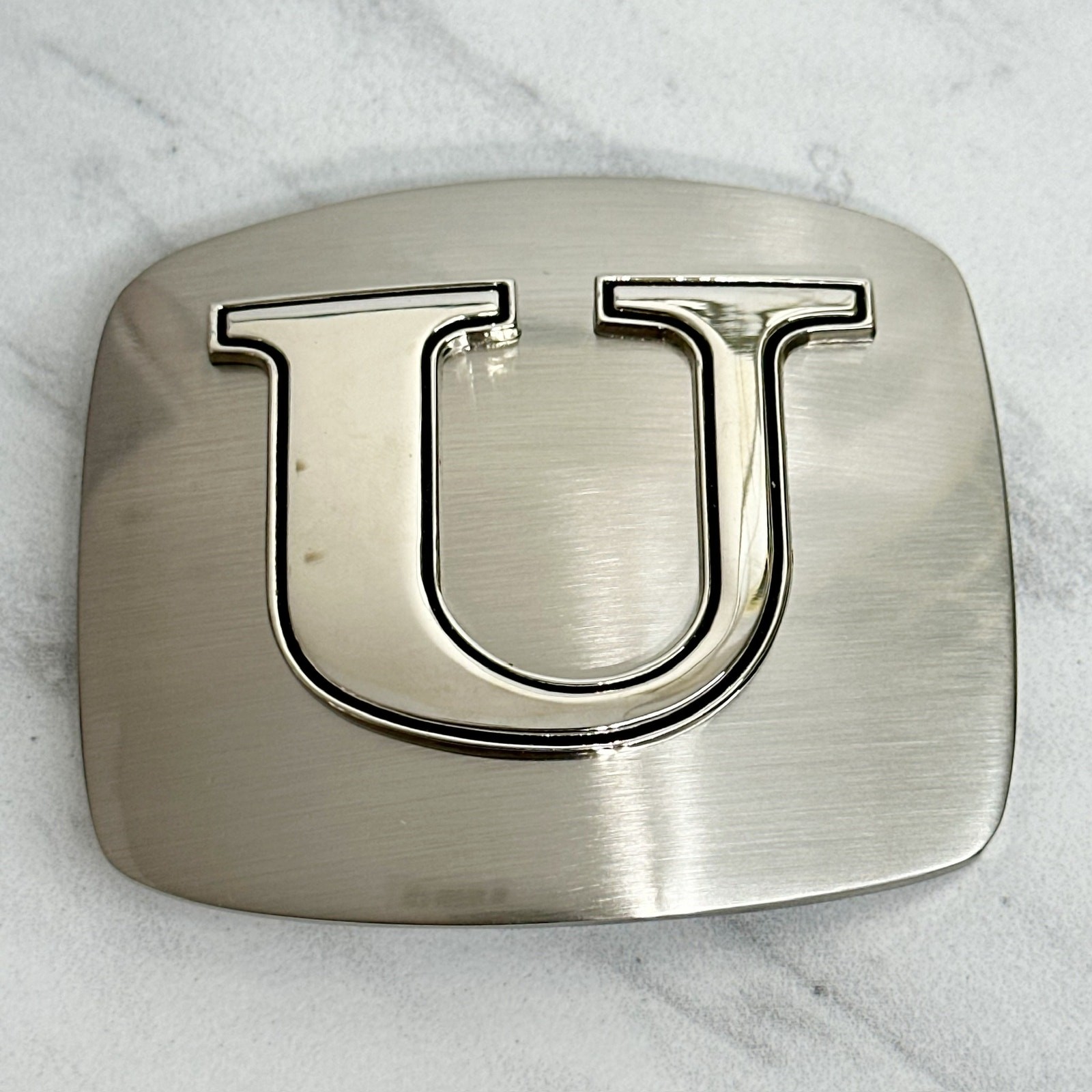 Letter U Initial Monogram Silver Tone Belt Buckle – 3.16&Prime; x 2.78&Prime;