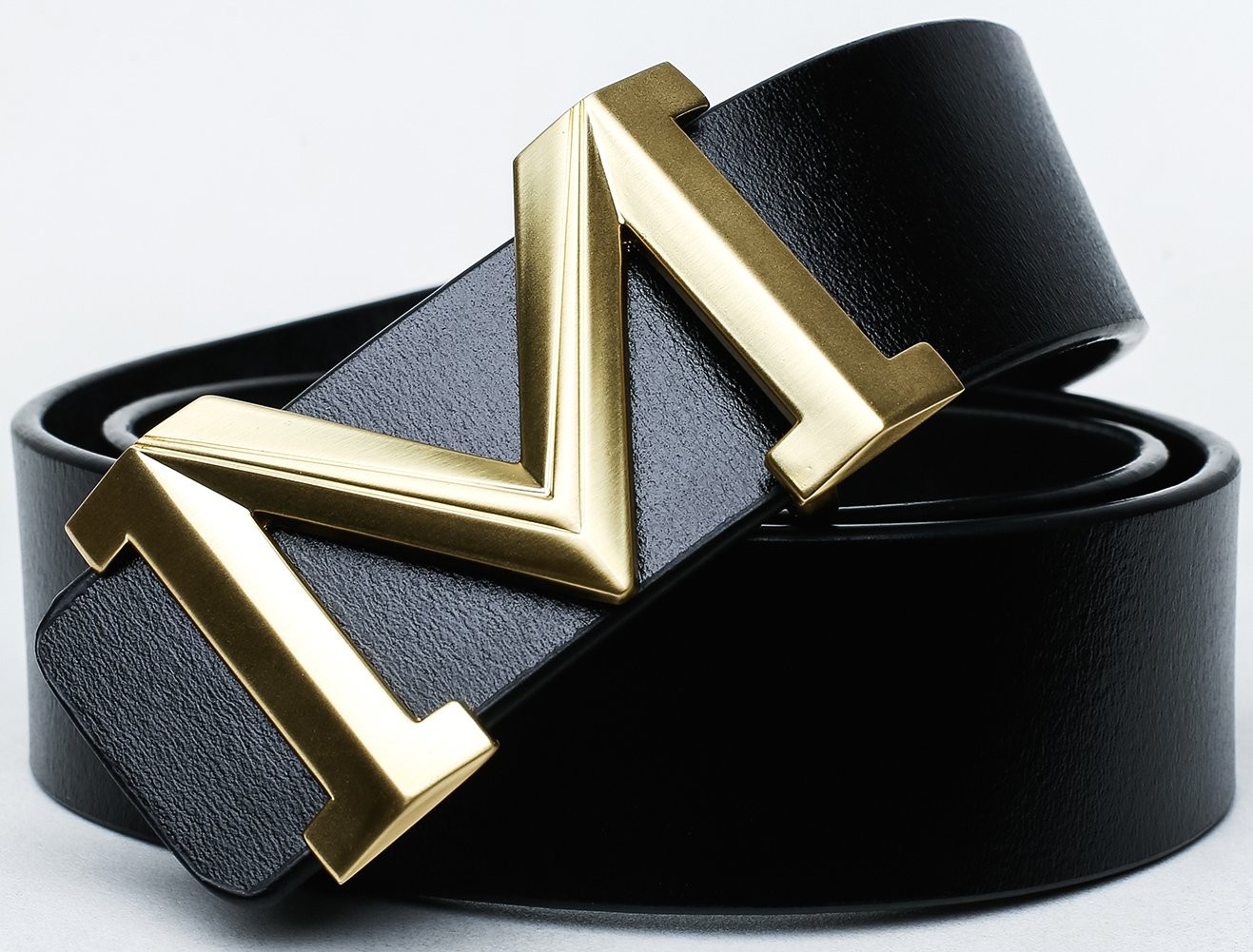 Men&rsquo;s Big Gold M Buckle 38-mm Imported Italian 105cm/41.3inch(34-36), Black 1