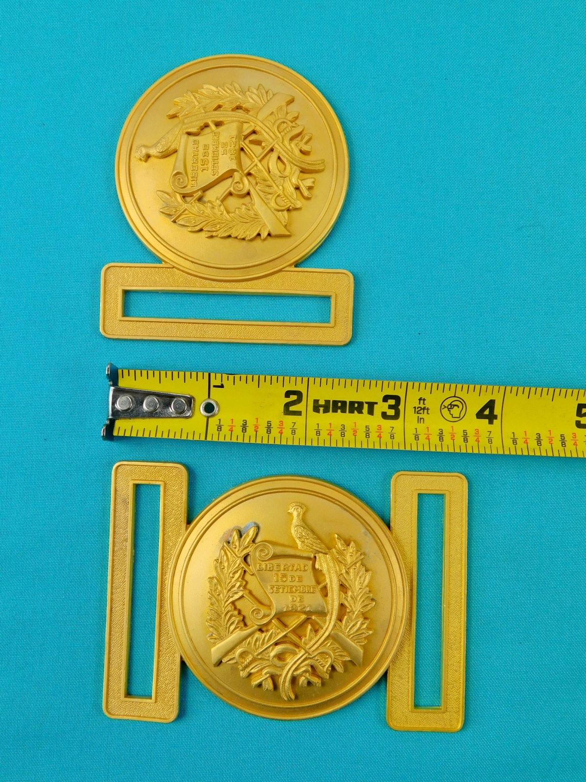 Set 2 US Guatemala Coat of Arms Gold Tone Military Army N.S. MEYER Belt Buckle K