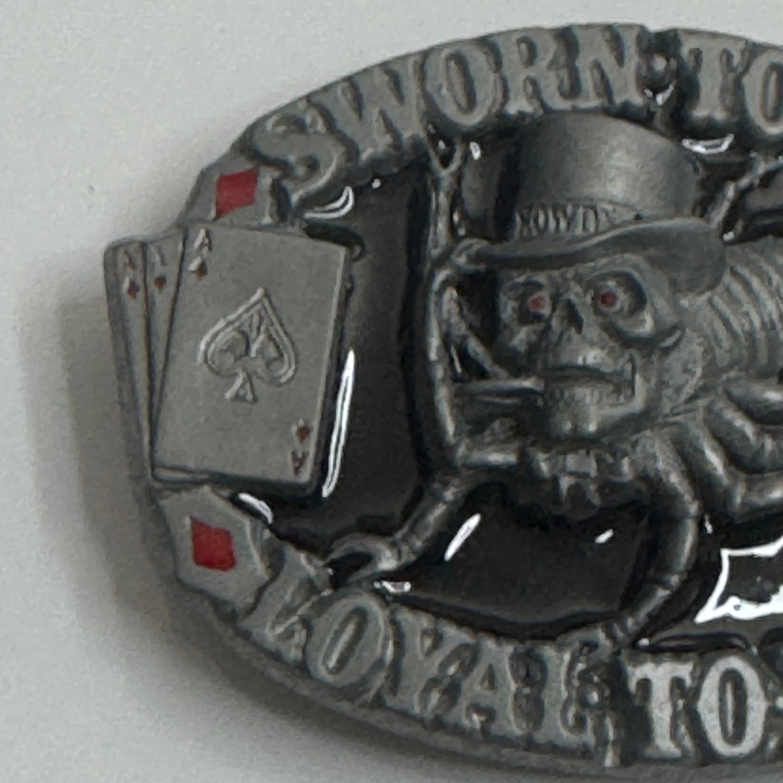 Skull Spider Belt Buckle Sworn to Fun Loyal to None Poker Cards Pewter 1995