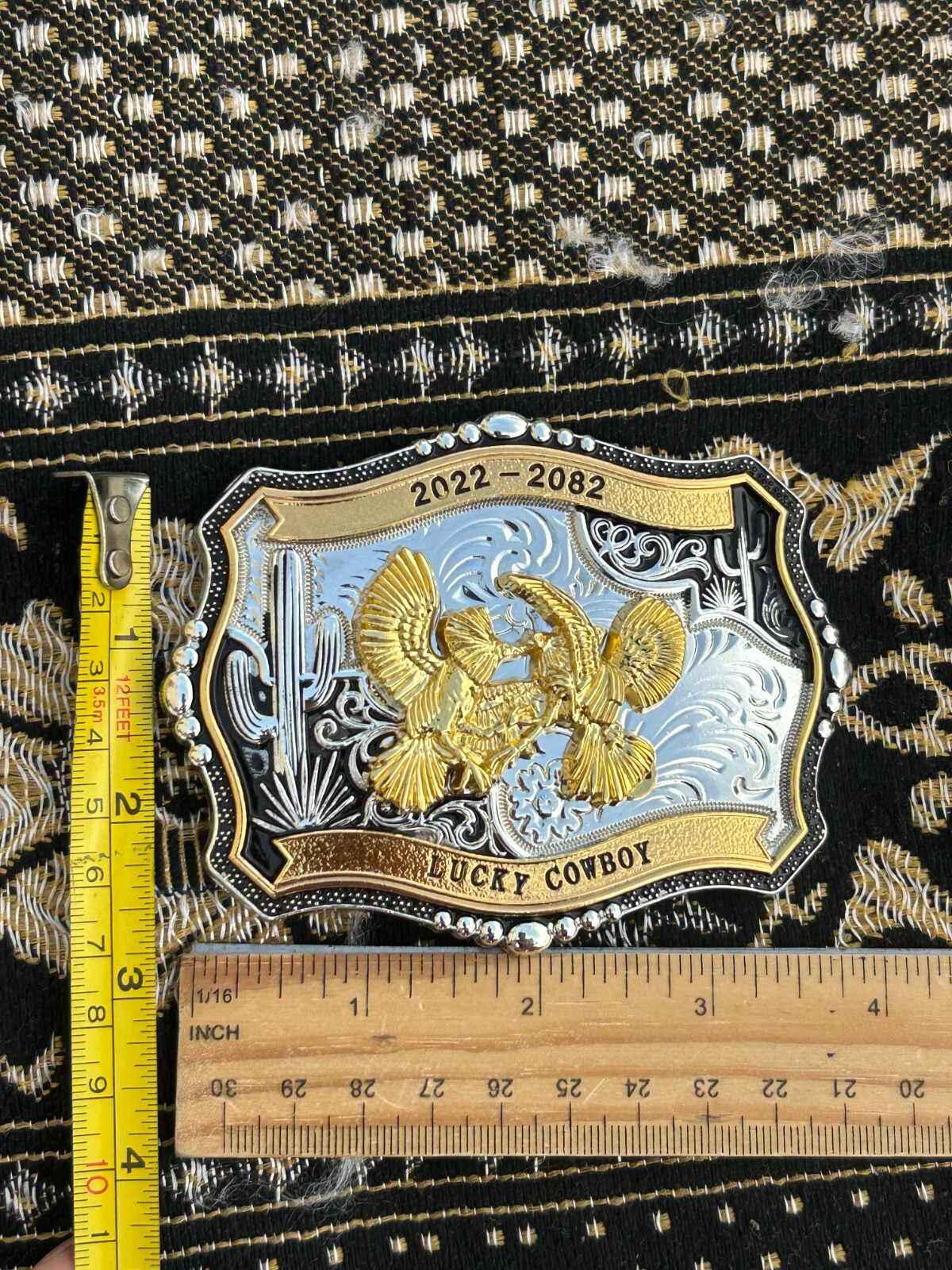 Western Buckle Gold Black Silver Roosters Cowboy 2 »Buckle Hebilla Vaquero Gallo