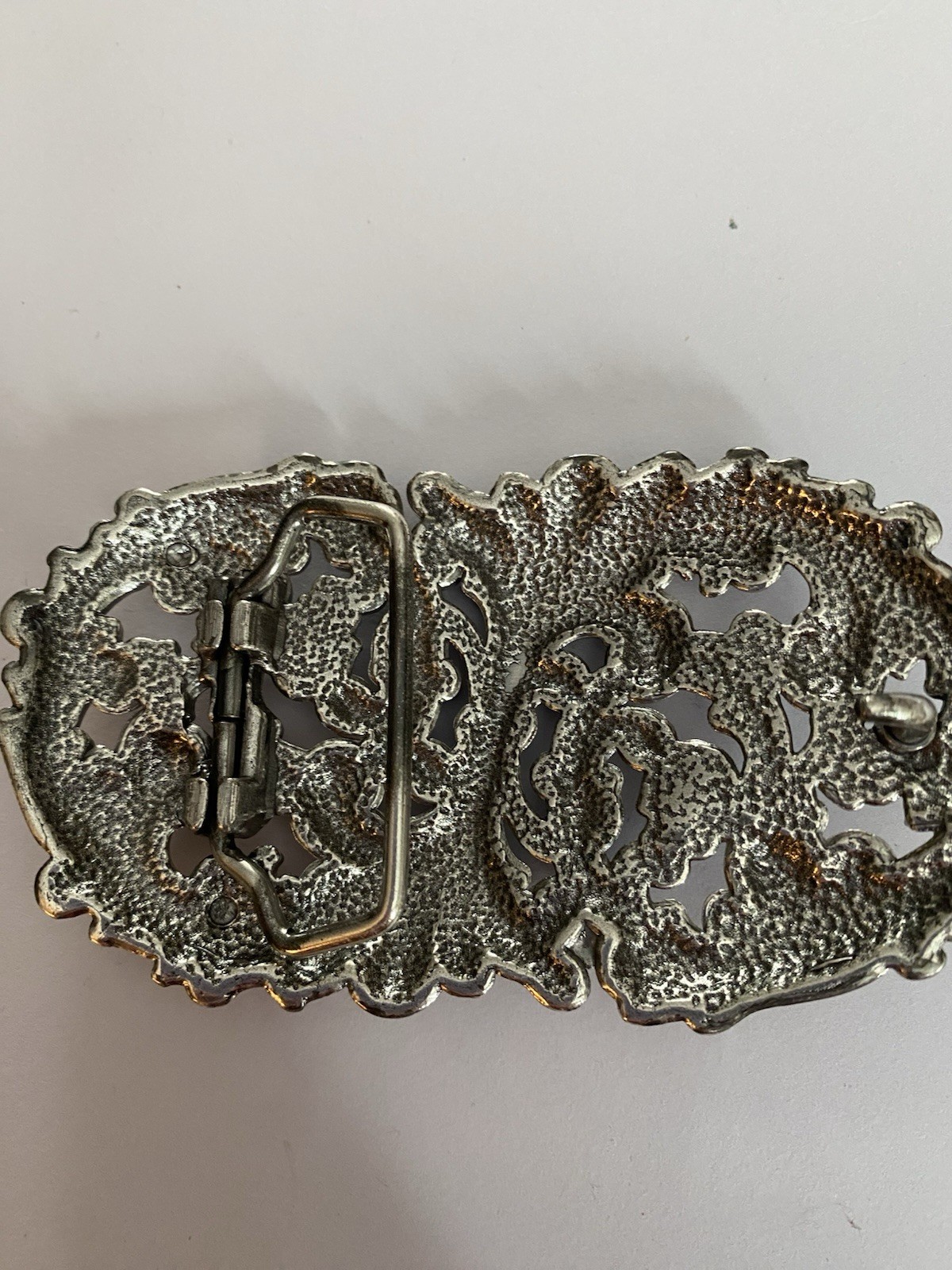 Metal Belt Buckle By Justin Boots Silver Color With Rhinestones 2.25×4