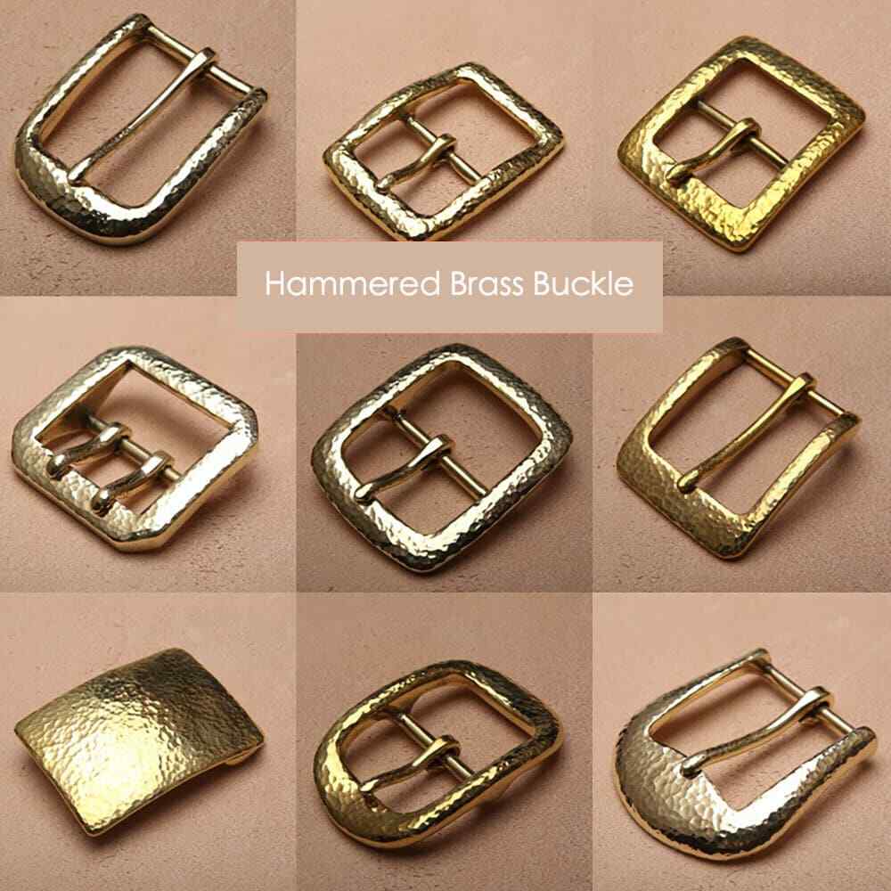Hammered striation Solid Brass copper Pin Belt Buckle for Men Women Leathercraft