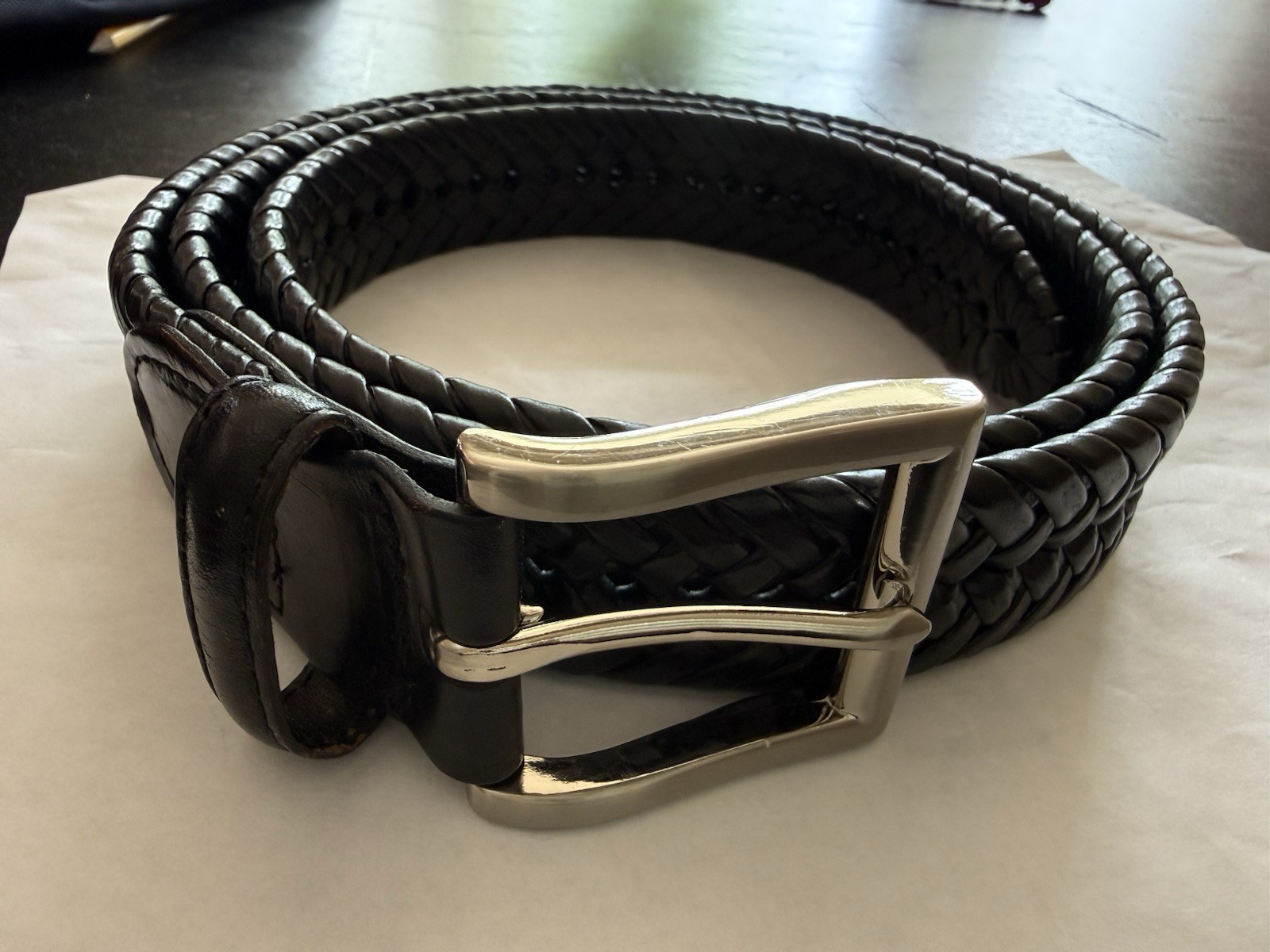 Imitation Leather Braided Belt Dark Brown Size 42 Silver Buckle Men&rsquo;s Casual