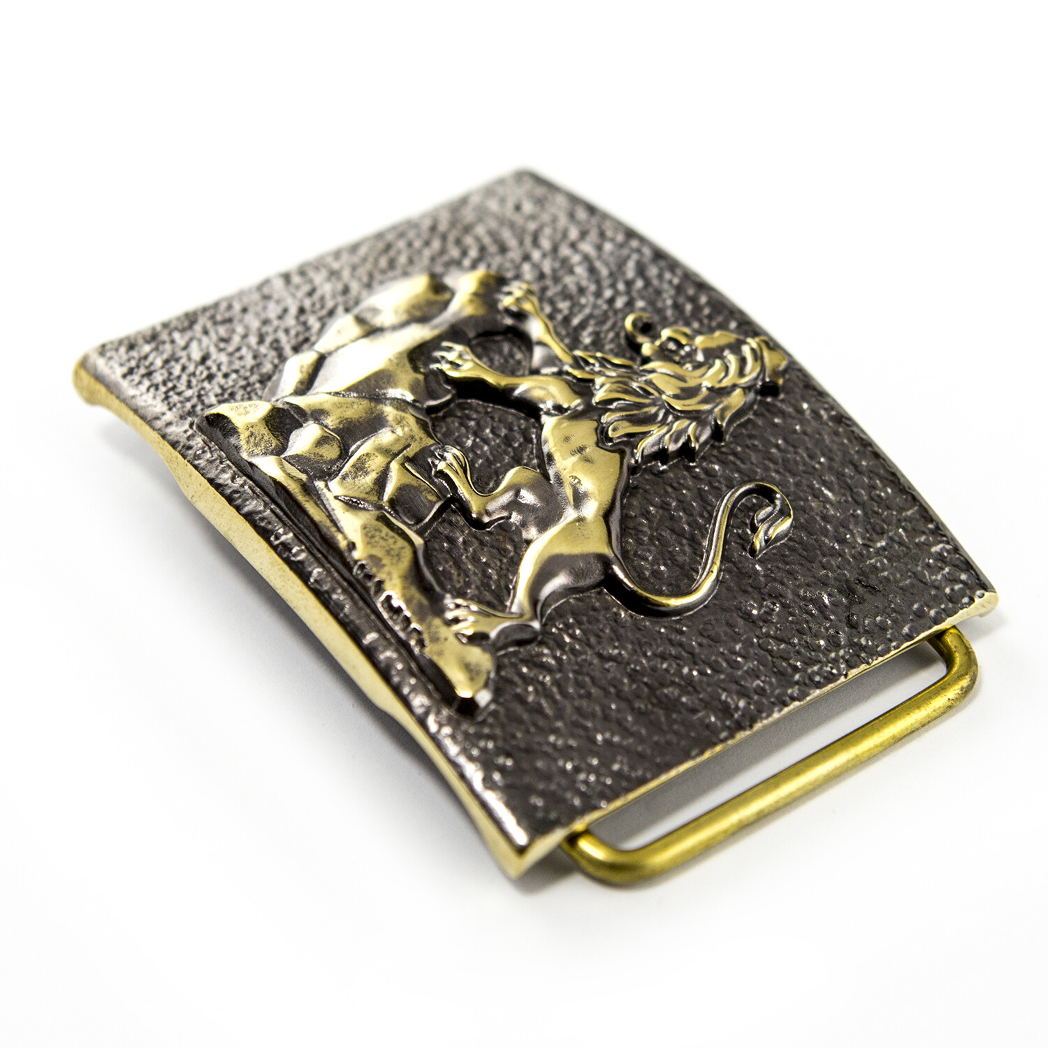 Brass belt buckle Rampant Lion, Royal coat of arms, Lion, Galicia belt buckle