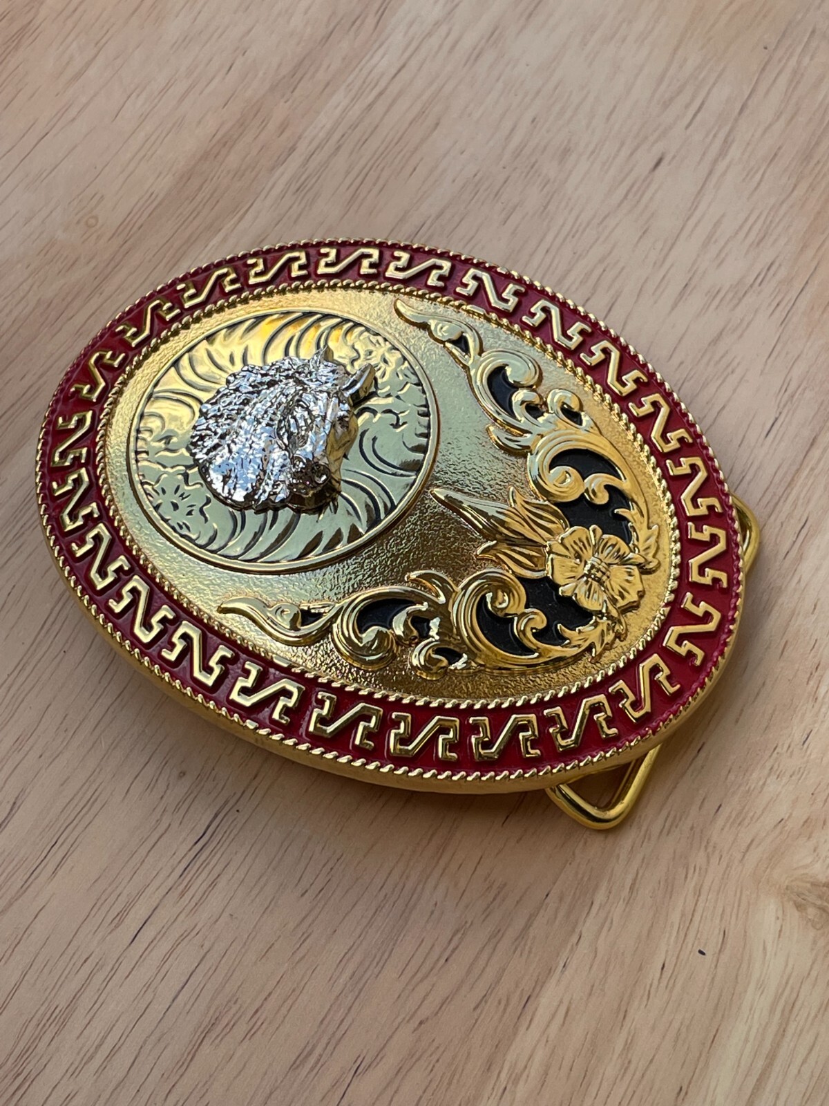 Western Buckle Oval Silver Gold Red Horse Head Cowboy 2 » Hebillas Vaqueras