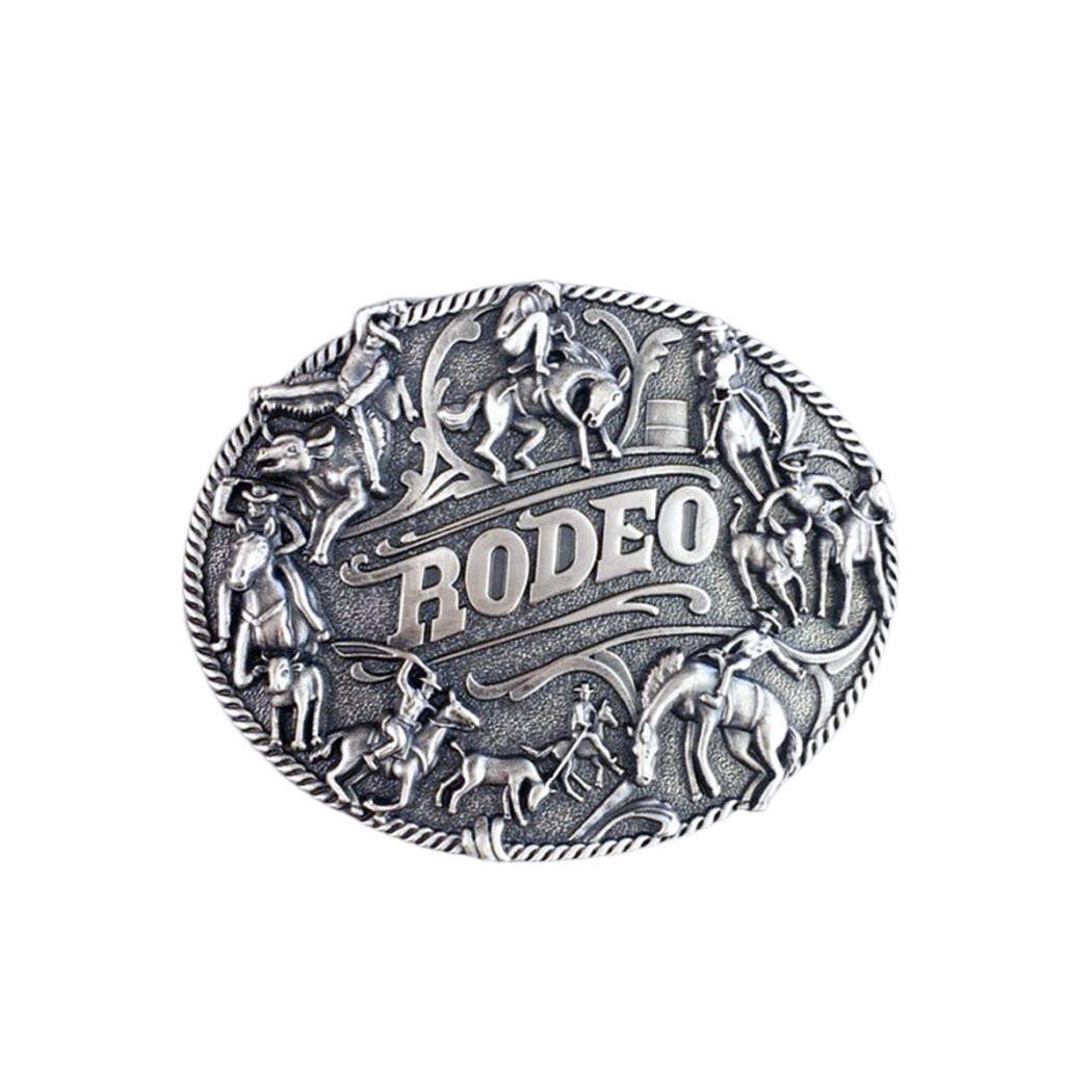 Vintage Silver Plated Rodeo Cowboy Man Western Belt Buckle Boucle de ceinture