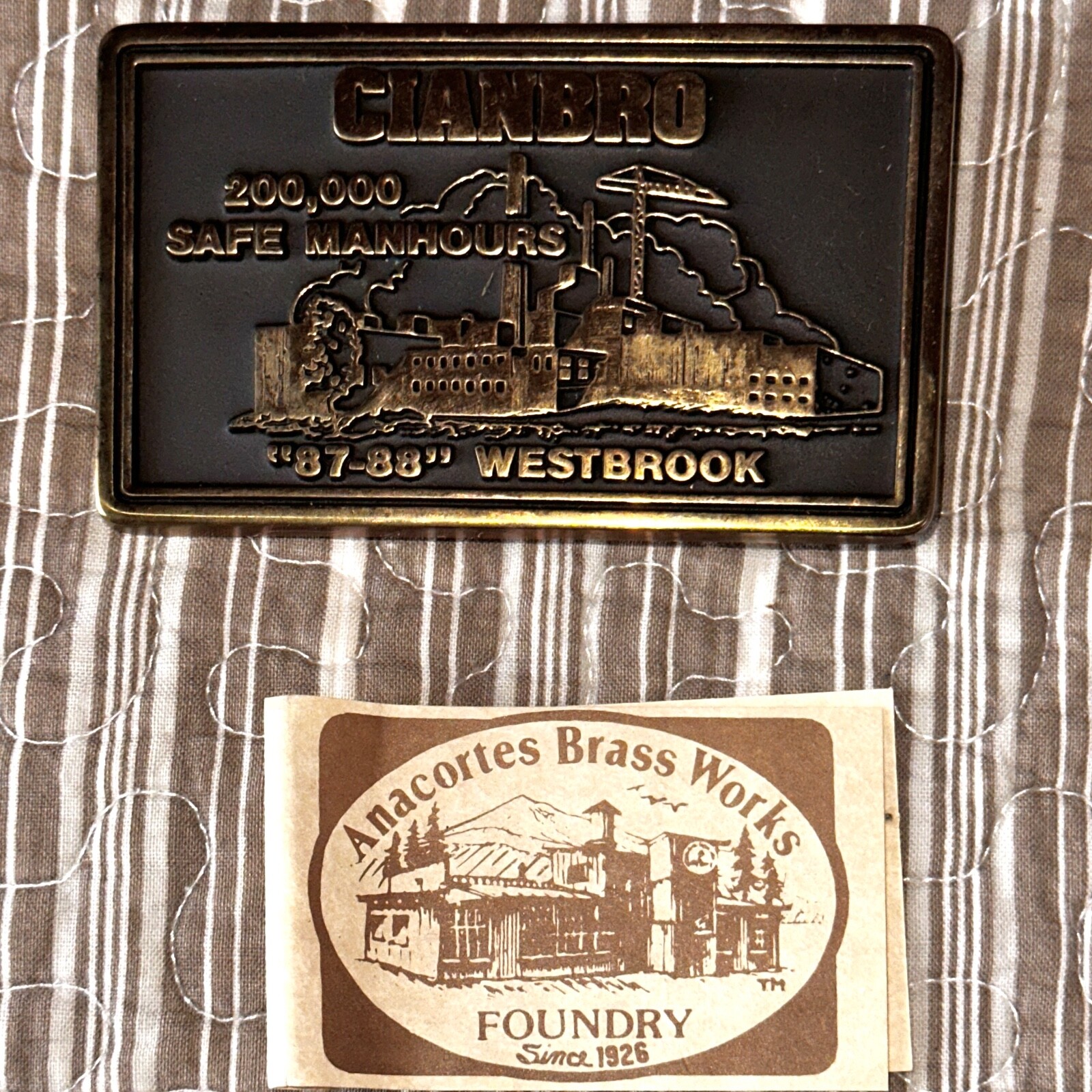 CIANBRO WESTBROOK 1987-88 BELT BUCKLE Anacortes Brass, USA RARE MADE IN USA