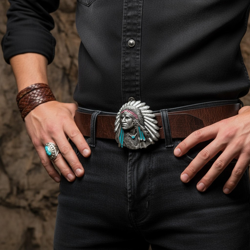 Men Women Silver Metal Western Fashion Belt Buckle Cowboy Native American Indian
