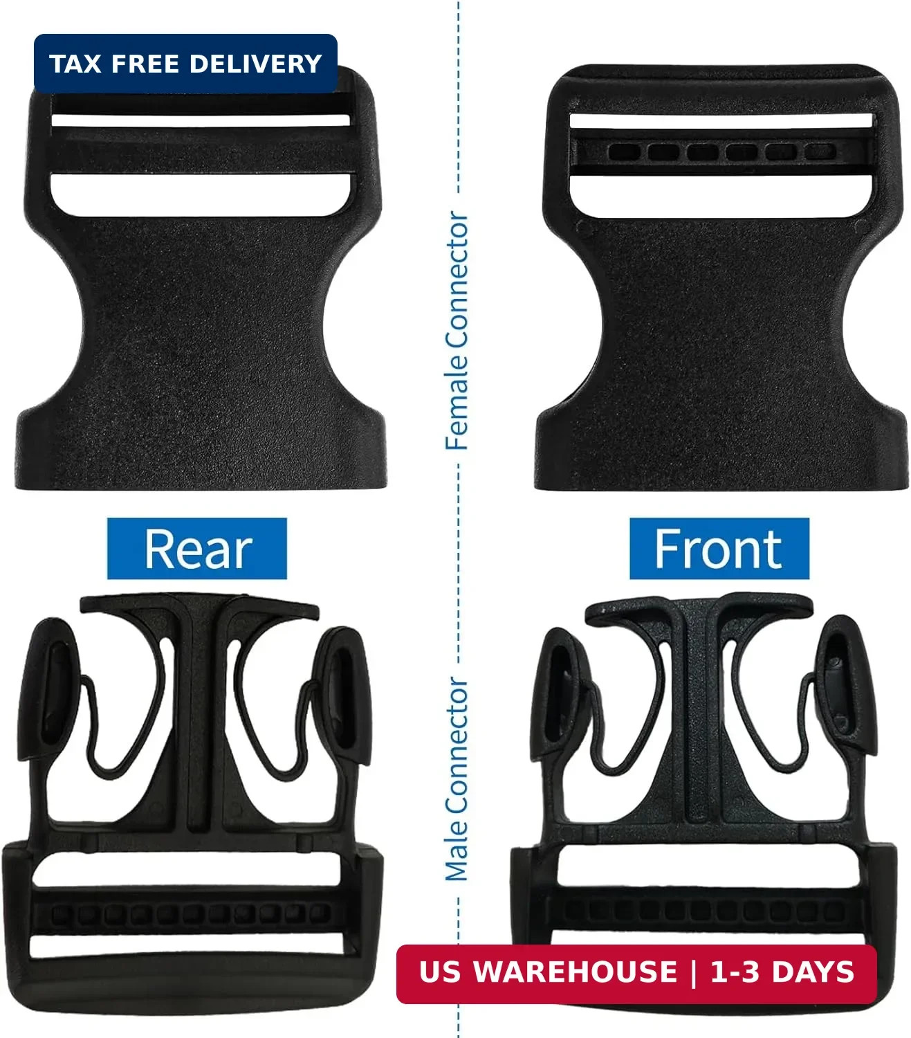 2&Prime; Heavy-Duty Buckle & Straps Set: 6-Pack Side Release Plastic Buckles+11 Yards