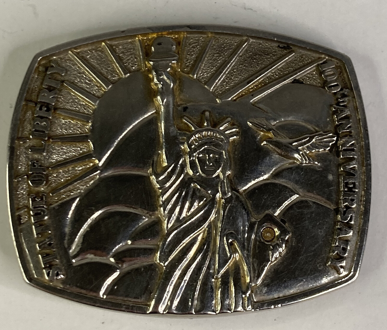 Large Metal “100th Anniversary Statue of Liberty” 3” Rectangle Belt Buckle