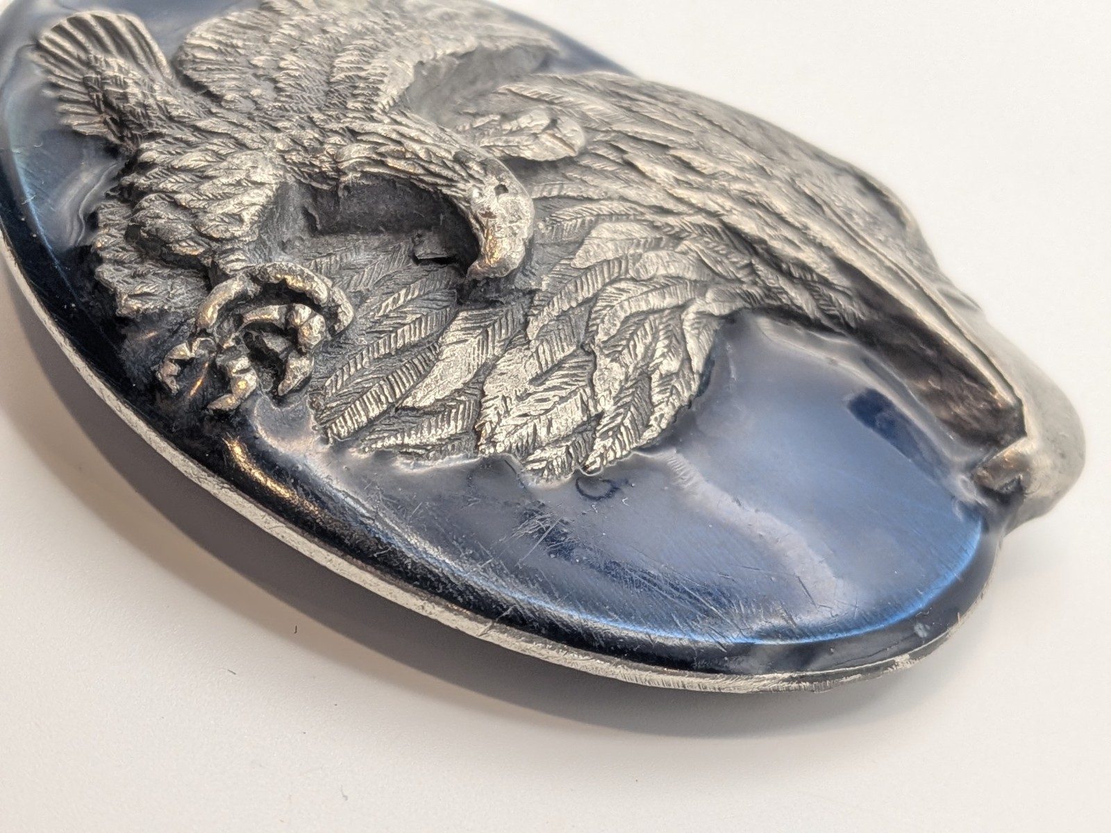 Vtg Eagle Blue Enamel Inlay Belt Buckle Pewter 3D Design Siskiyou 1990