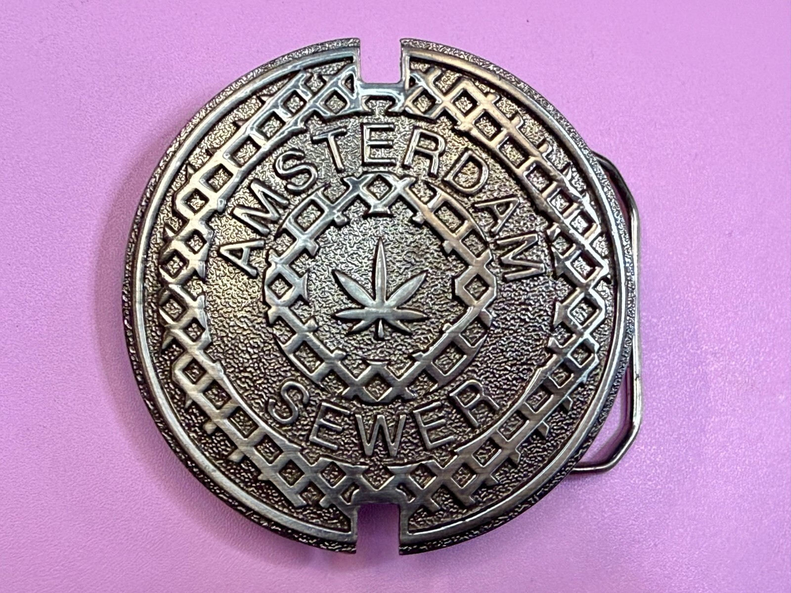 Amsterdam Sewer Marijuana Cannabis Pot Leaf Logo Silver Color Belt Buckle