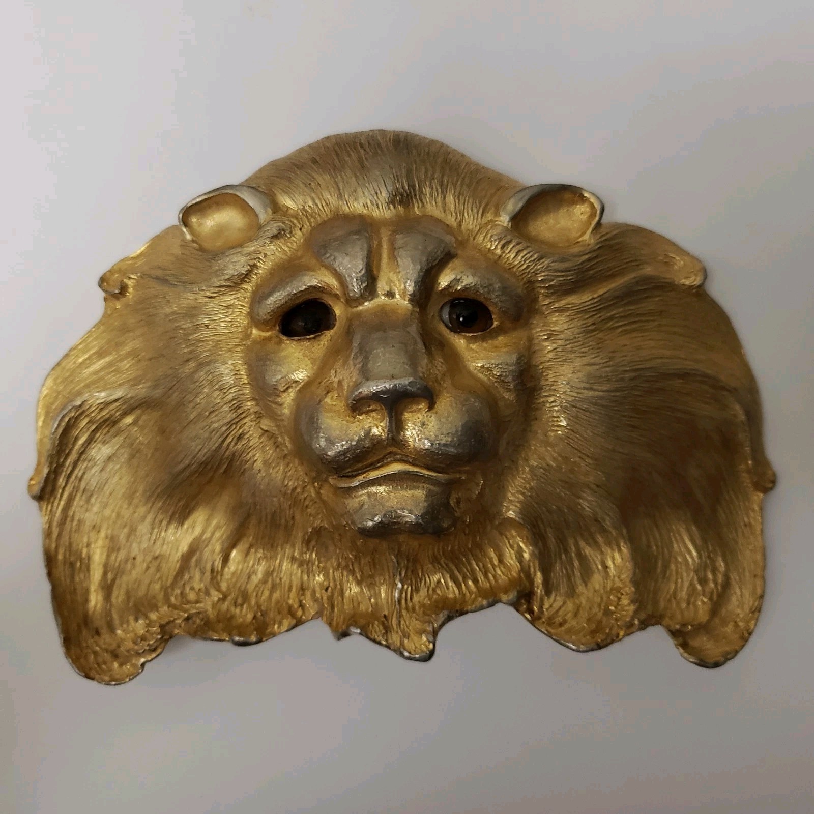 CHRISTOPHER ROSS LION HEAD 1984 GLASS EYES BUCKLE & RED BELT 24kt GOLD PLATED