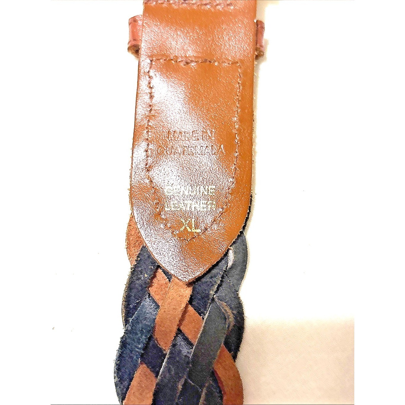 braided leather belt 1&Prime; brown/navy gold tone buckle XL (44&Prime;)