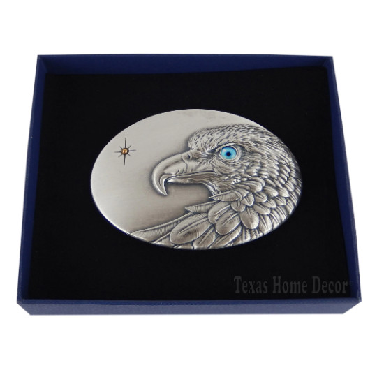 American Eagle Belt Buckle Real Silver Plated Blue Eyed Fits Belts 1.5&Prime;