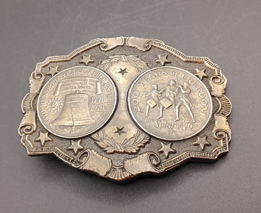 Lewis Spirit Of Freedom 1776-1976 United States 2 Coin Token Brass Belt Buckle
