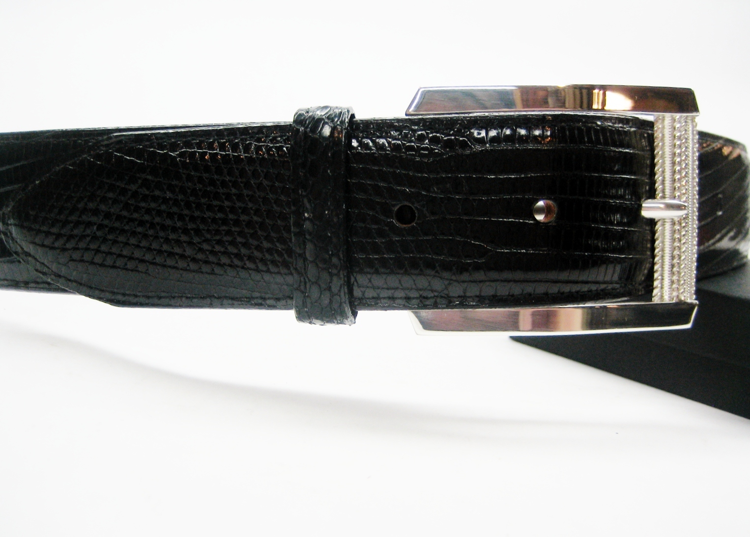 STERLING SILVER 925 BUCKLE WITH GENUINE LIZARD 1-3/8&Prime; BELT MADE IN U.S.A.